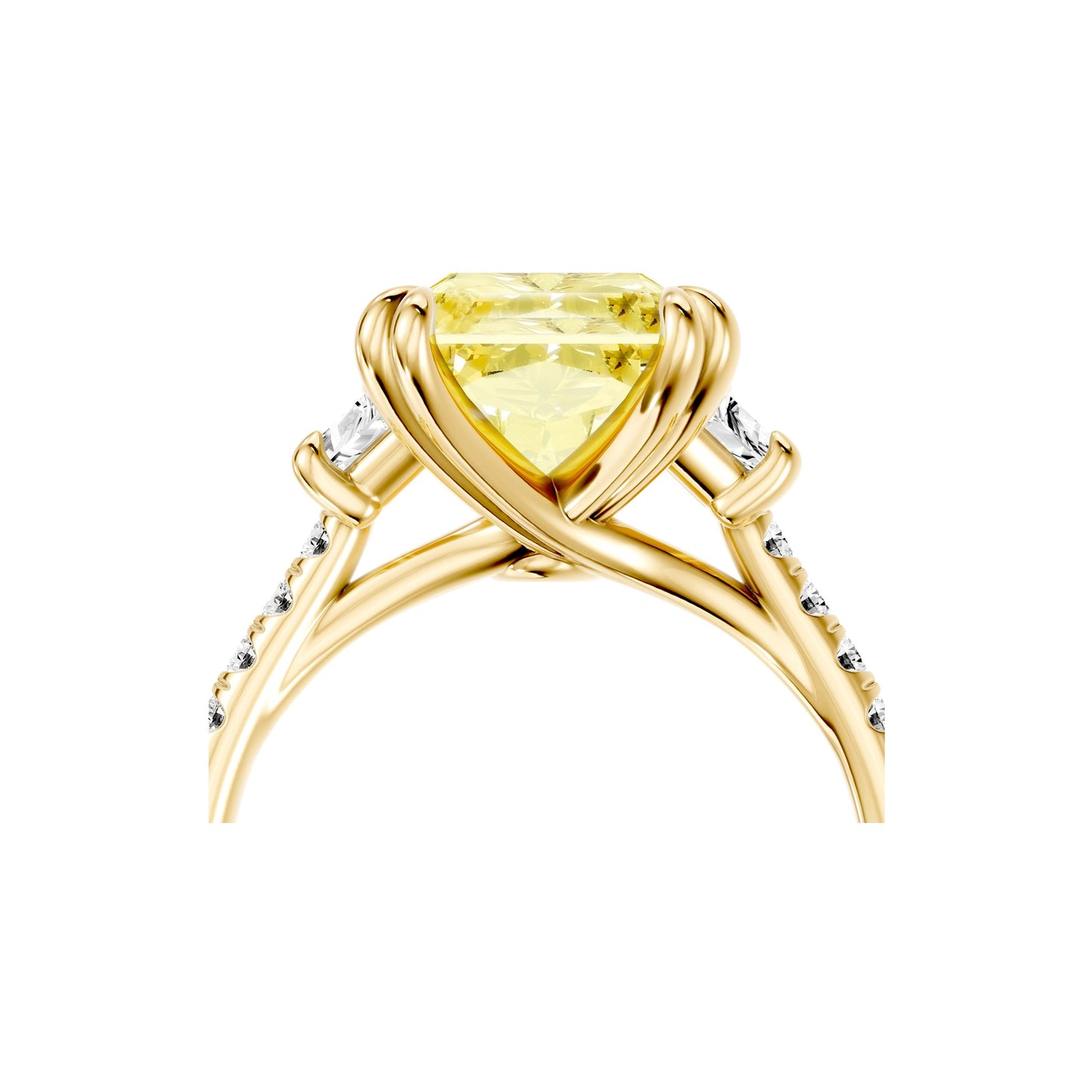 High Jewelry | Elle Radiant Yellow Diamond Three Stone Lab Diamond Engagement Ring - view 5
