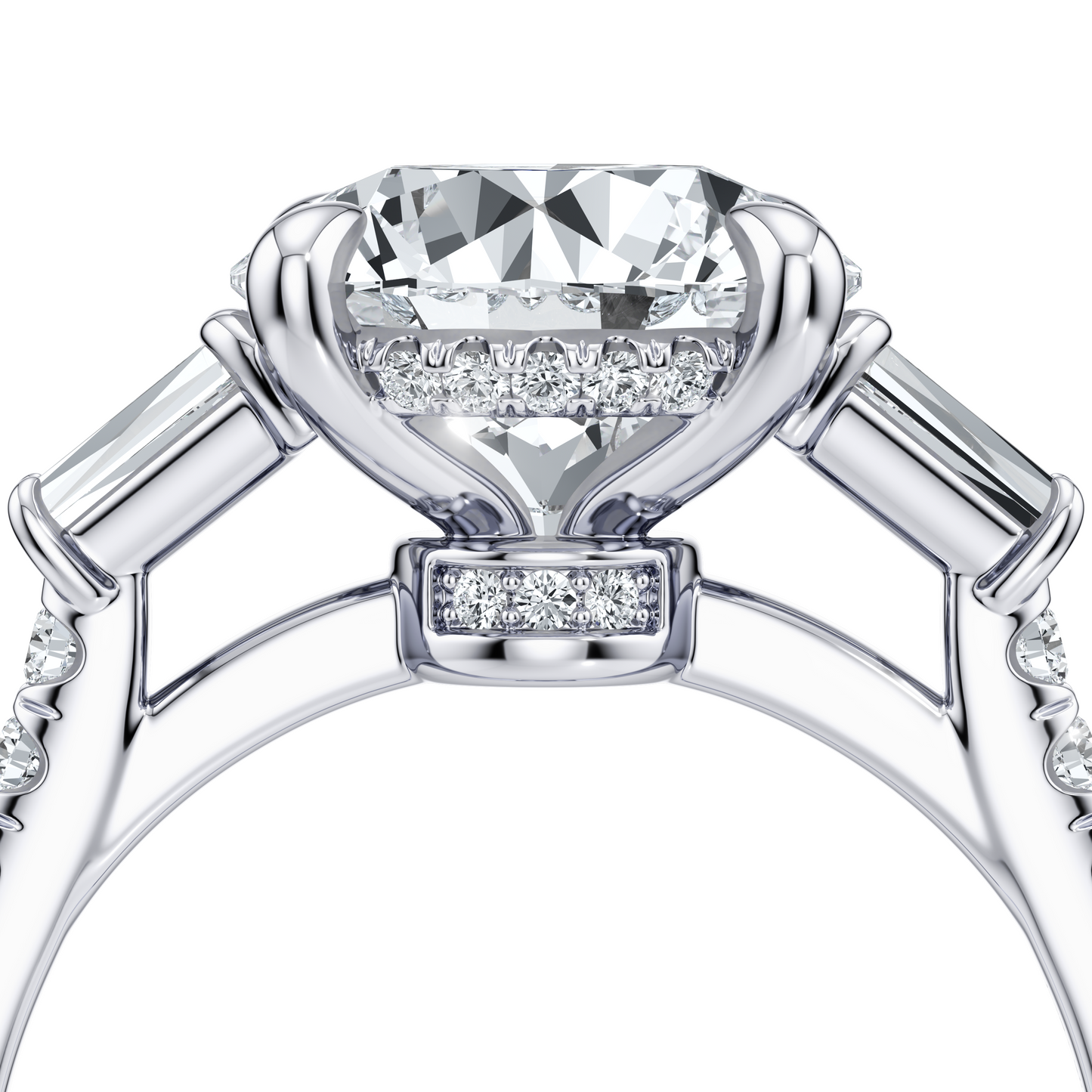 Chelsea Baguette Oval Three Stone Lab Diamond Engagement Ring - view 4