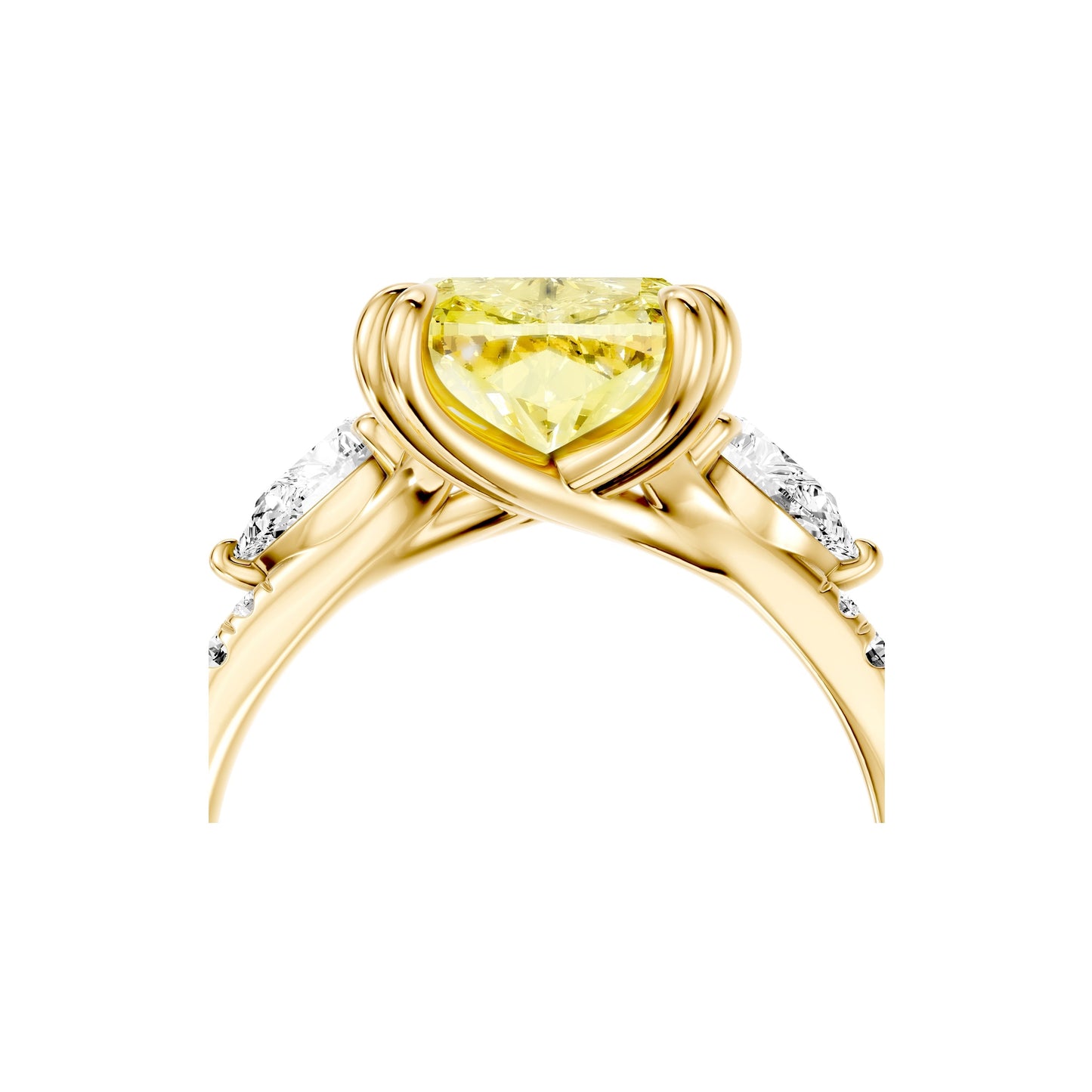 Jane Elongated Cushion Cut Yellow Diamond Three Stone Engagement Ring - view 10