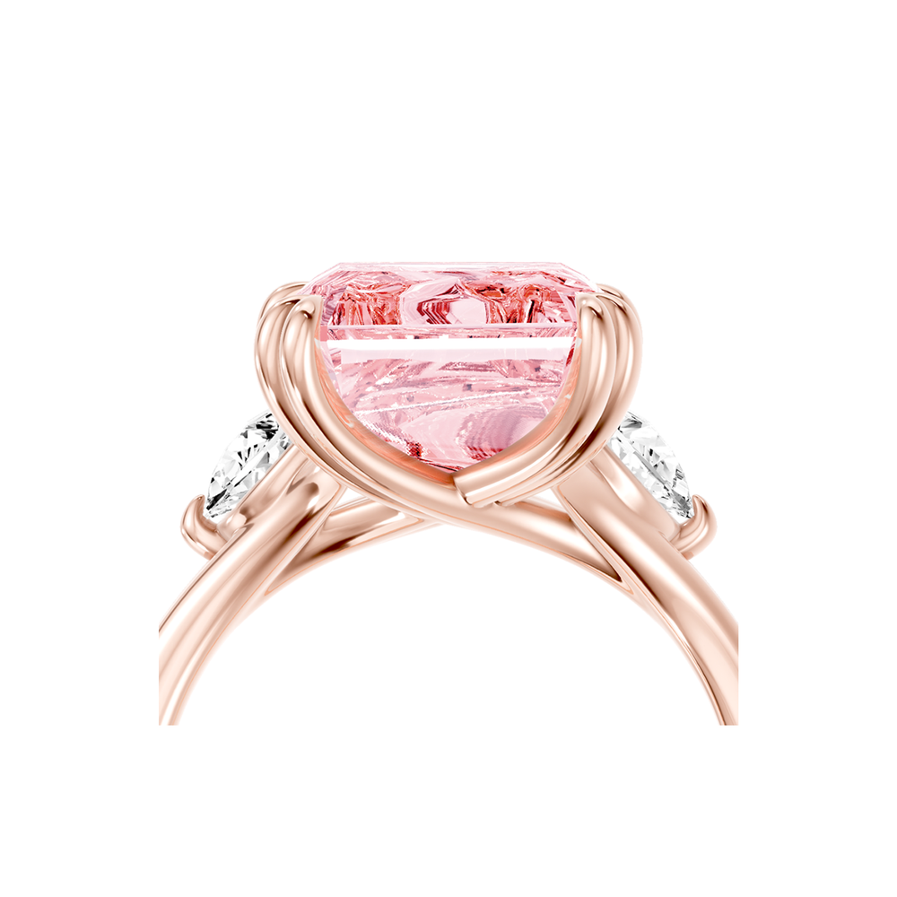 High Jewelry | Jane Emerald Cut Pink Diamond Three Stone Engagement Ring - view 5