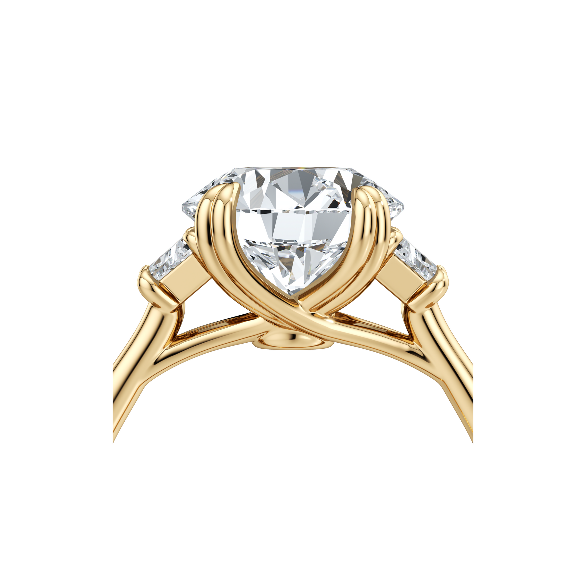 Elle Trapezoid Radiant Three Stone Double Lab Diamond Engagement Ring - view 4
