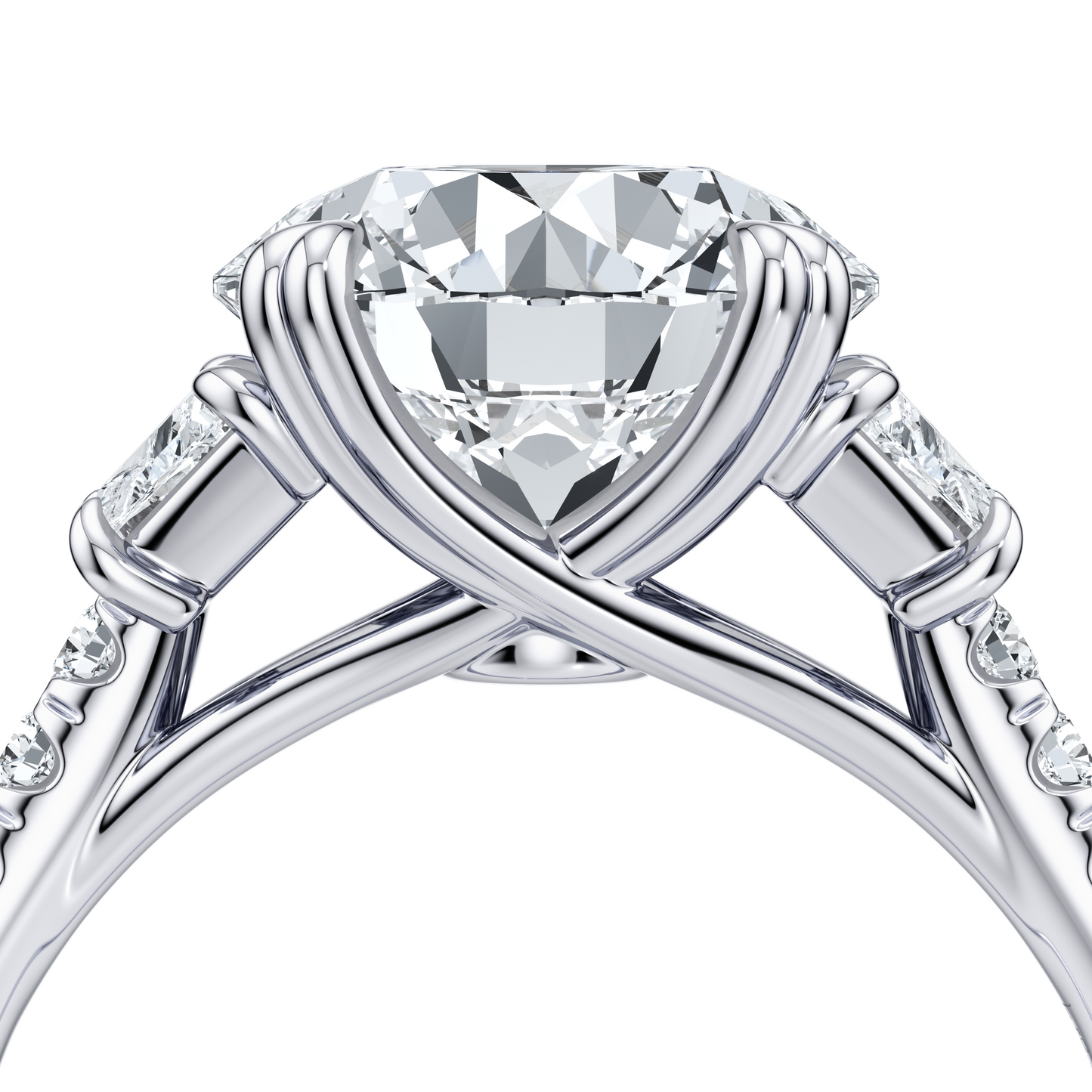 Elle Trapezoid Cushion Three Stone Lab Diamond Engagement Ring - view 4