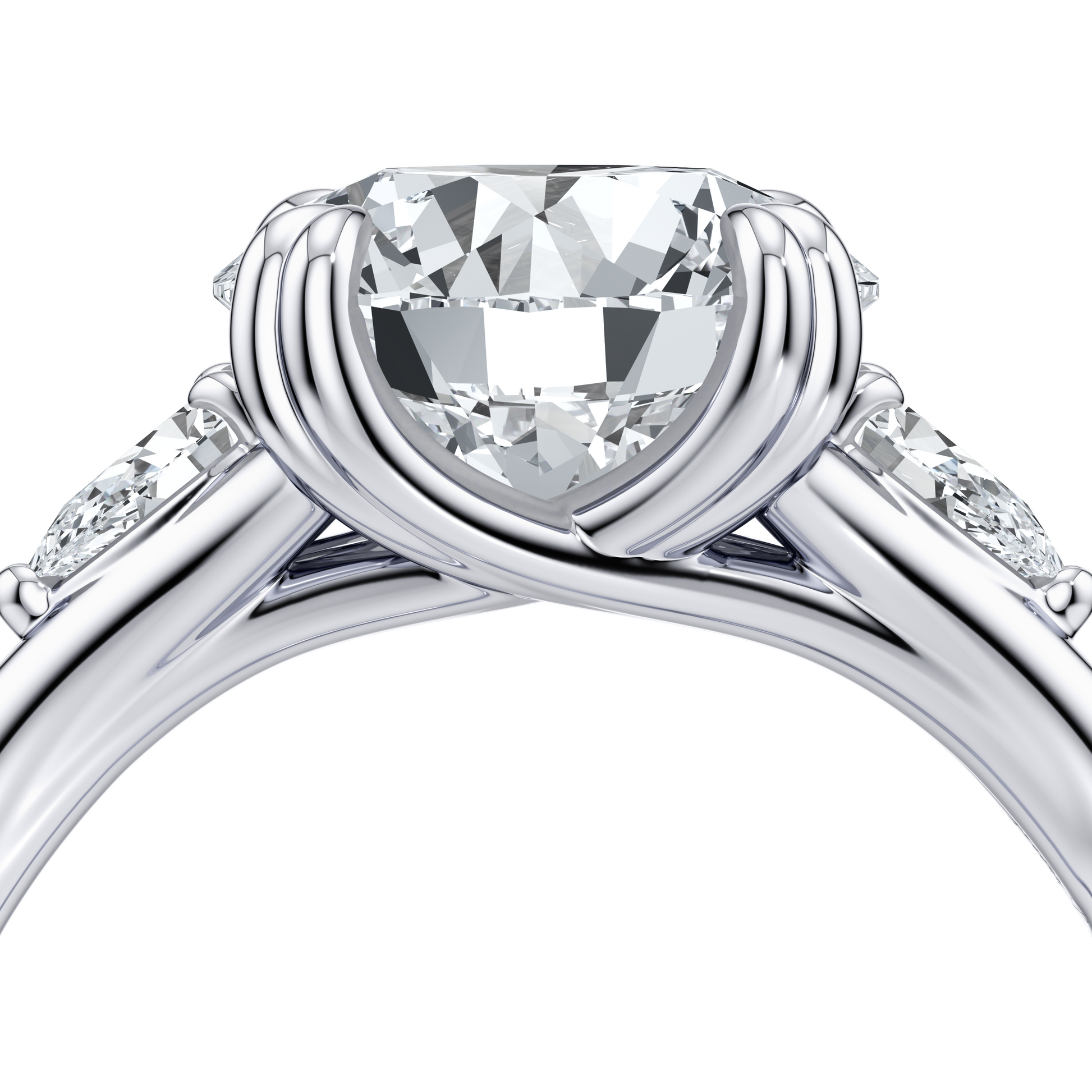 Jane Pear Emerald Three Stone Lab Diamond Engagement Ring - view 5