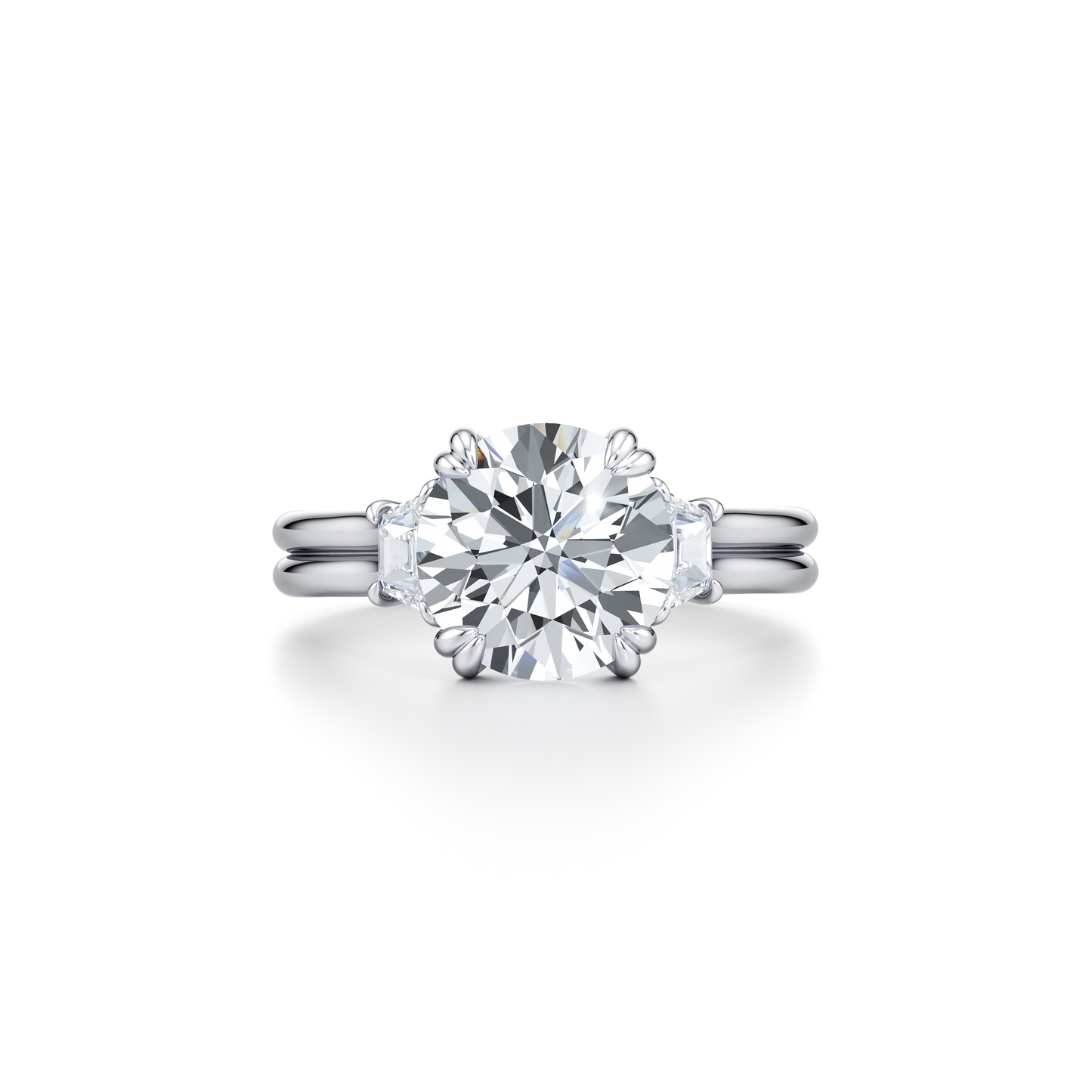 Elle Trapezoid Radiant Three Stone Double Lab Diamond Engagement Ring - view 5