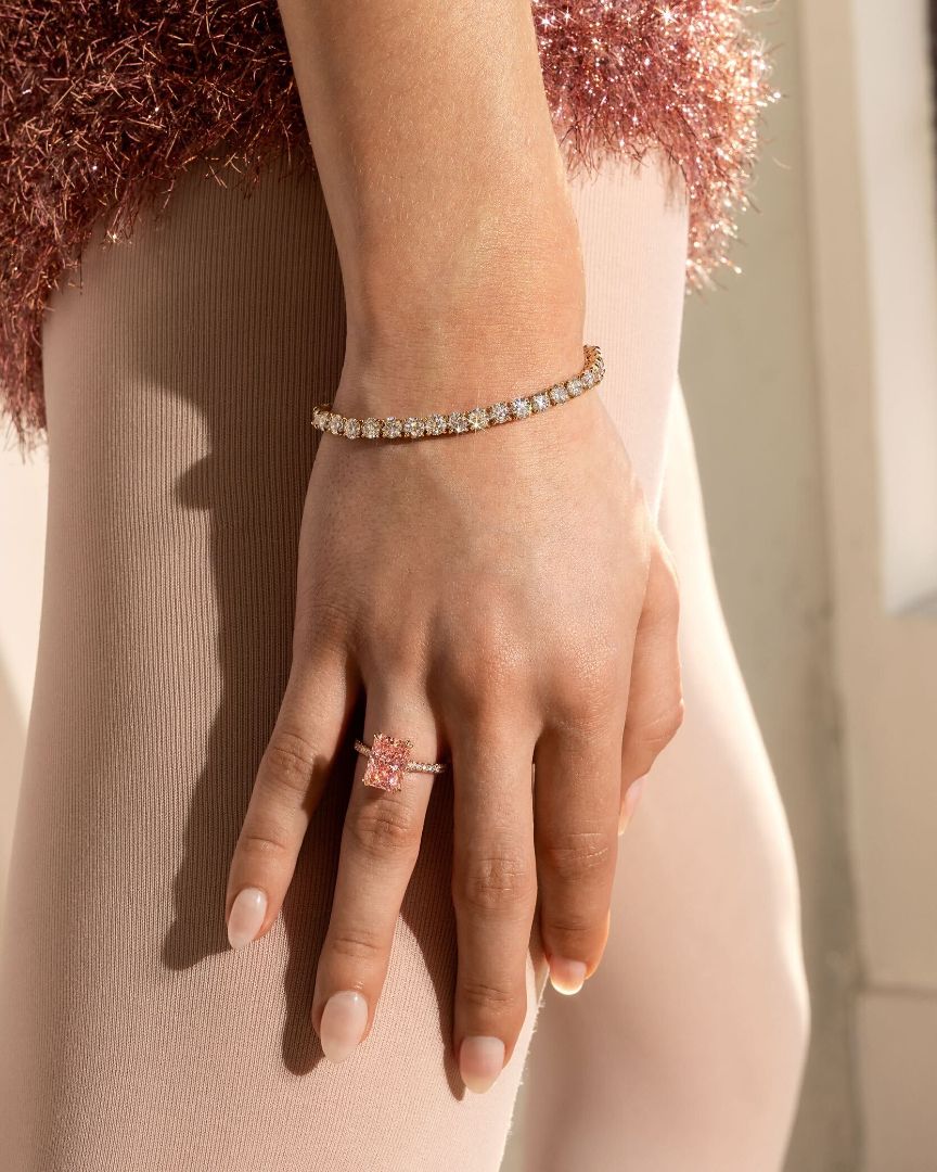 Elle Radiant Solitaire Lab Pink Diamond Engagement Ring - view 6