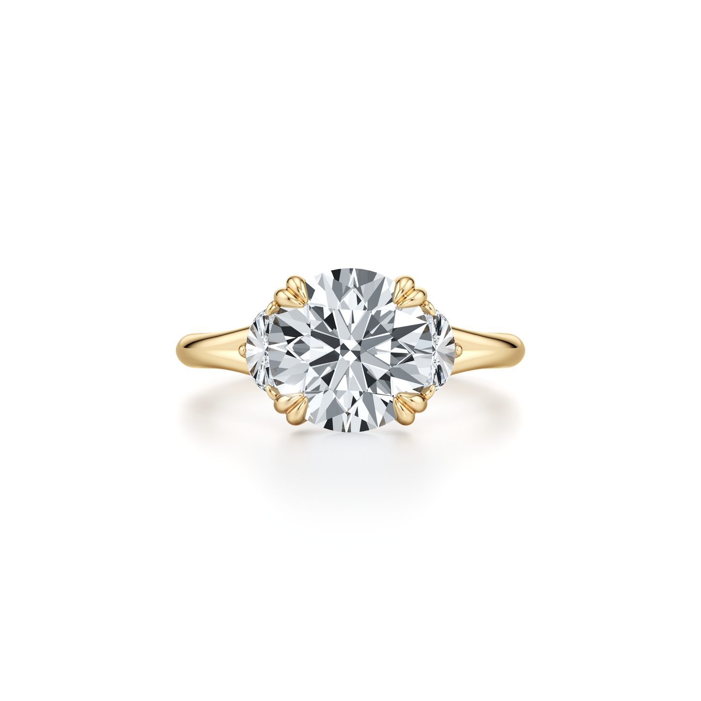 Jane Half Moon Emerald Three Stone Lab Diamond Engagement Ring - view 6
