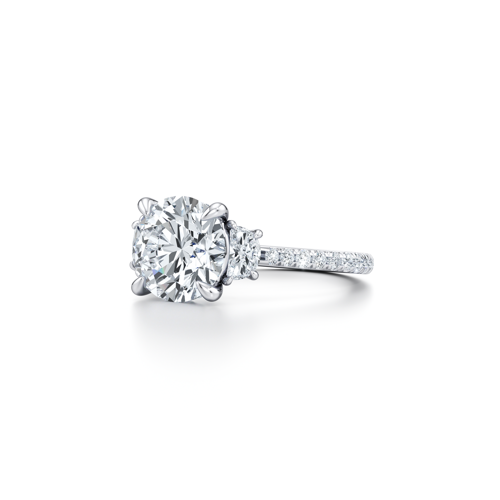 Chelsea Half Moon Emerald Three Stone Lab Diamond Engagement Ring - view 6