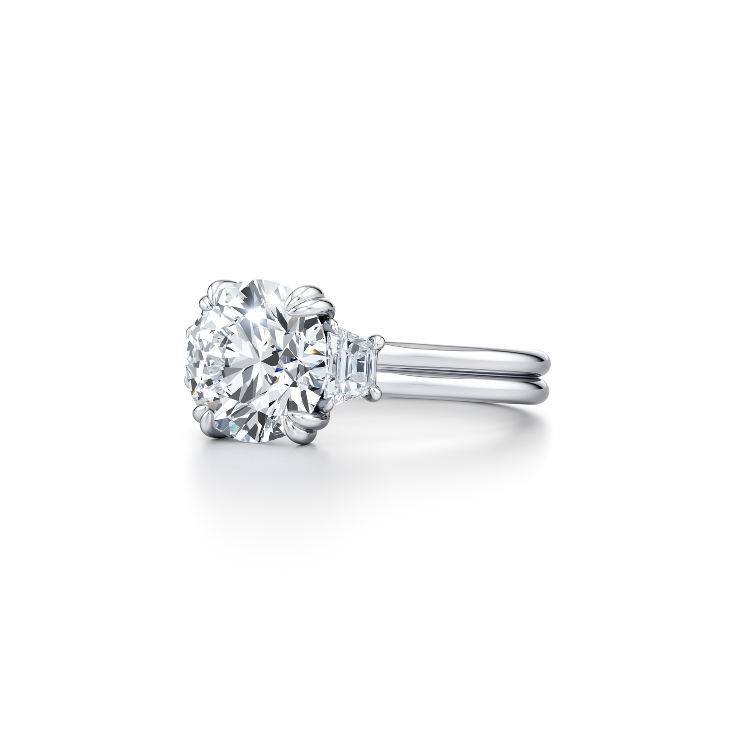 Elle Trapezoid Radiant Three Stone Double Lab Diamond Engagement Ring - view 6