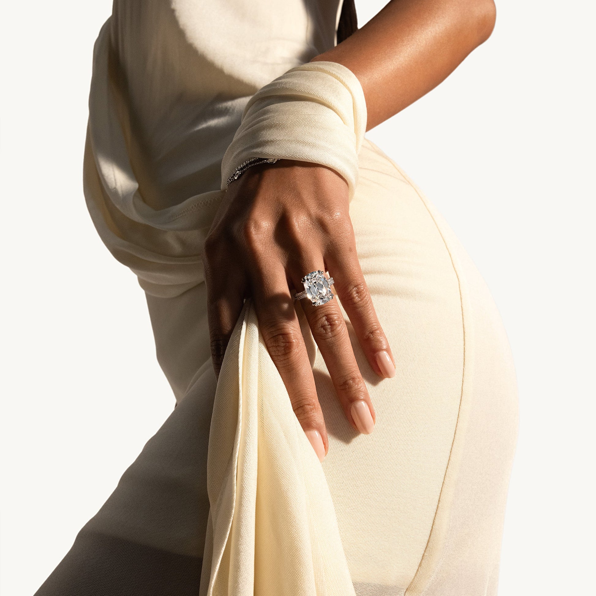 Elle East-West Antique Cushion Solitaire Lab Diamond Engagement Ring - view 7