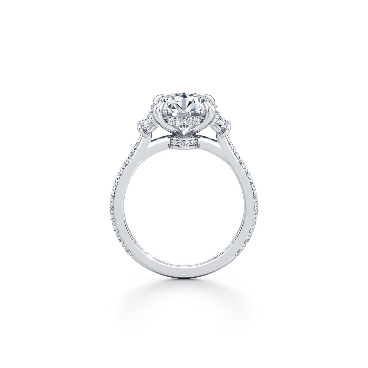 Chelsea Half Moon Emerald Three Stone Lab Diamond Engagement Ring - view 7