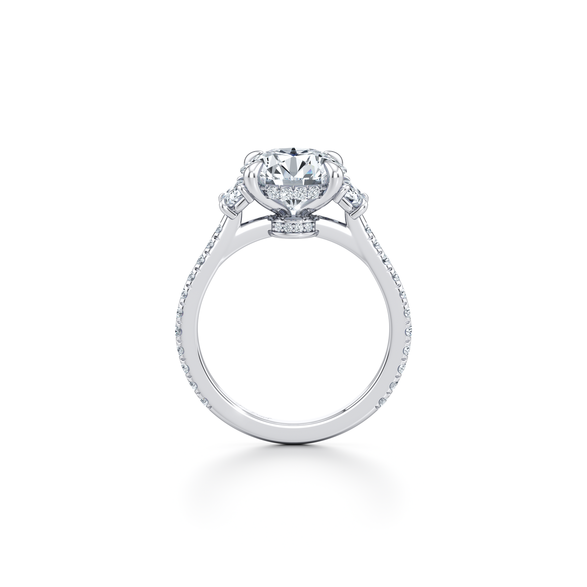 Chelsea Half Moon Pear Three Stone Lab Diamond Engagement Ring - view 7