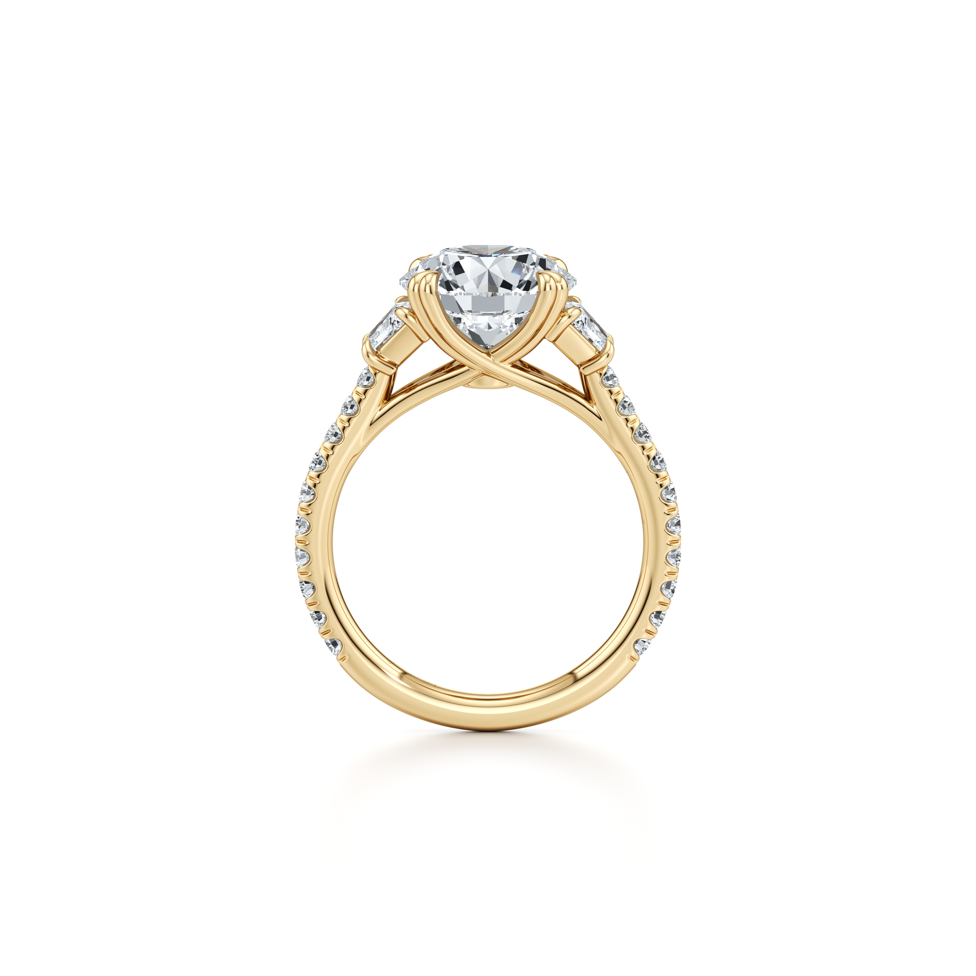 Elle Trapezoid Emerald Three Stone Lab Diamond Engagement Ring - view 7