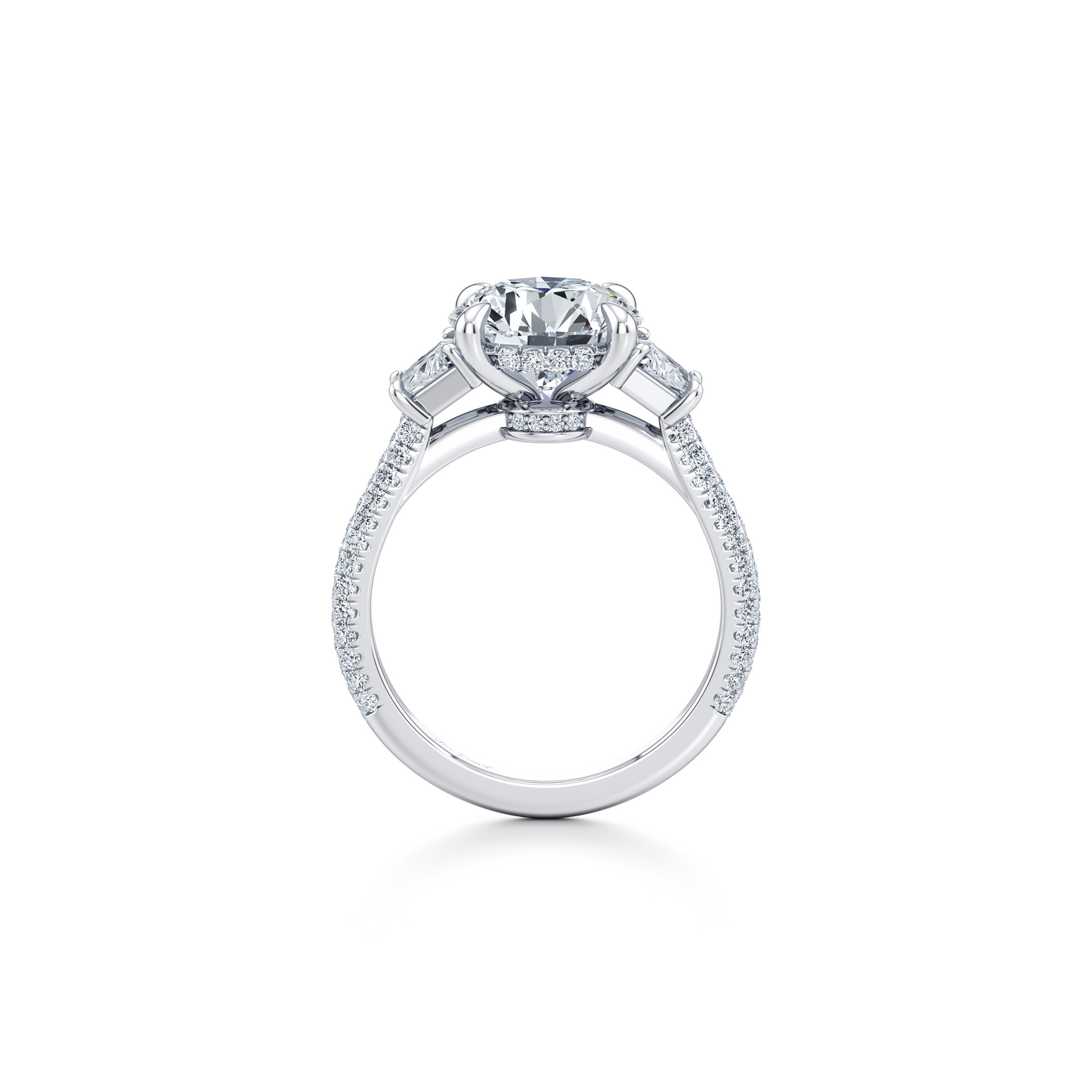 Chelsea Trapezoid Cushion Three Stone Lab Diamond Engagement Ring - view 7