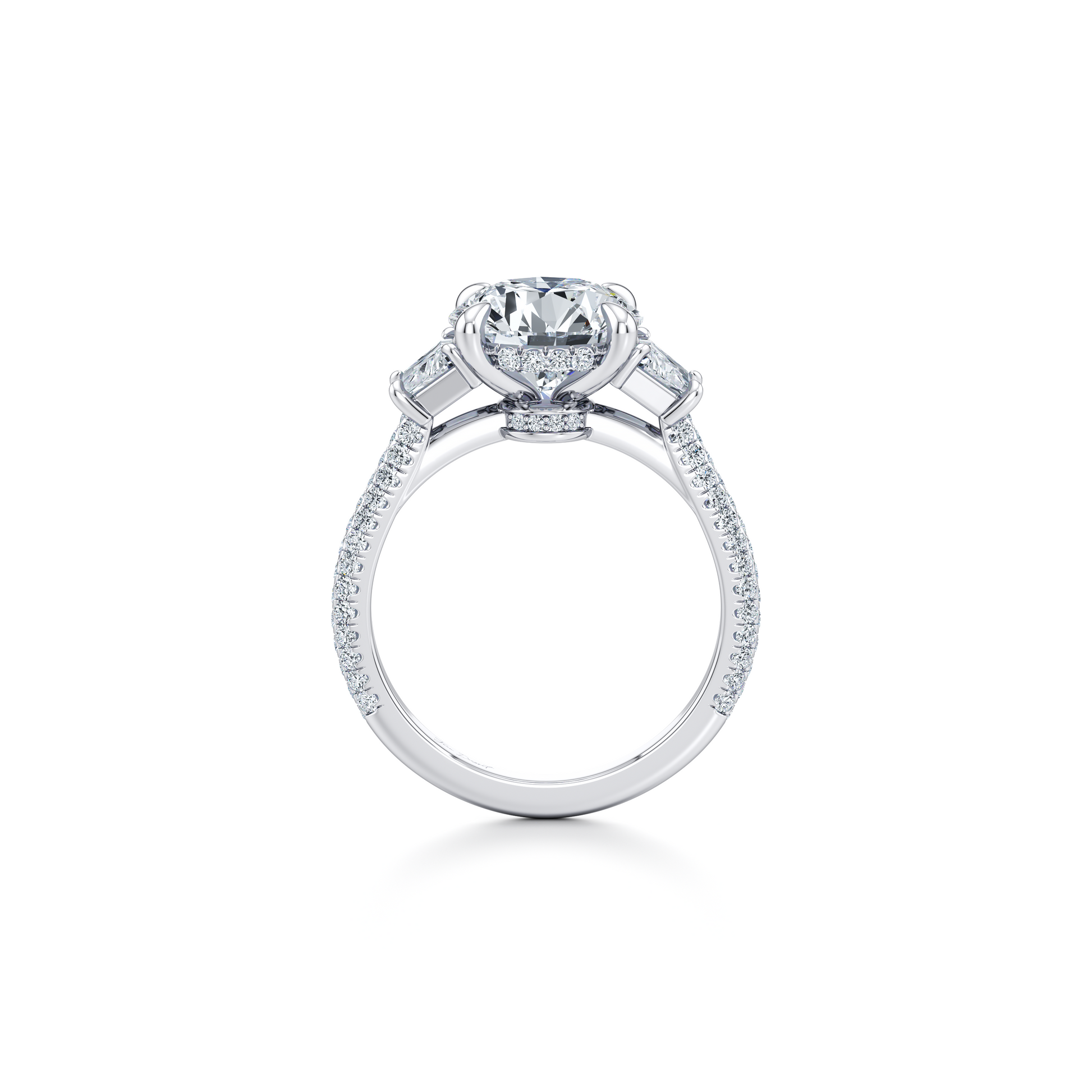 Chelsea Trapezoid Cushion Three Stone Lab Diamond Engagement Ring - view 7