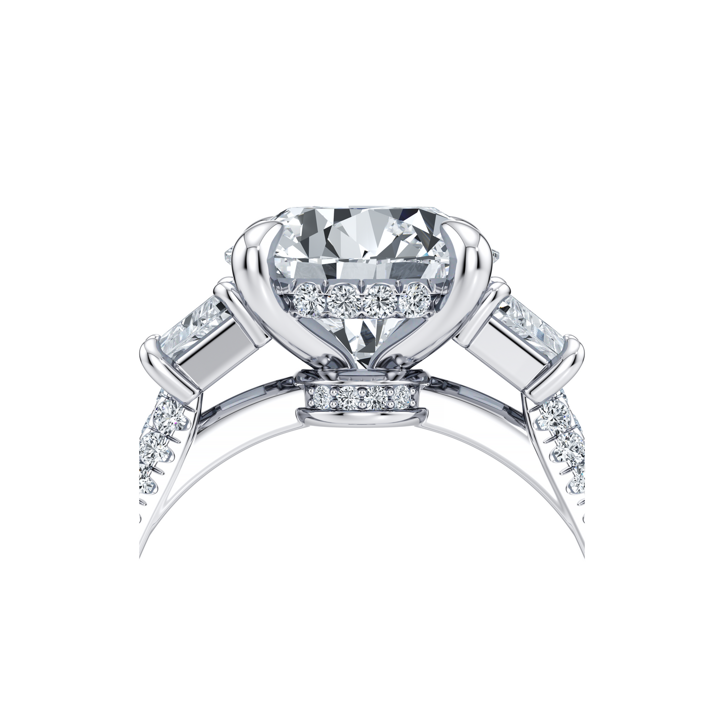 Chelsea Trapezoid Emerald Three Stone Lab Diamond Engagement Ring - view 8