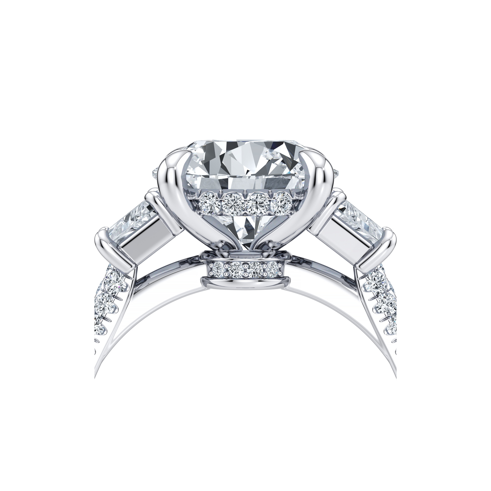 Chelsea Trapezoid Emerald Three Stone Lab Diamond Engagement Ring - view 8