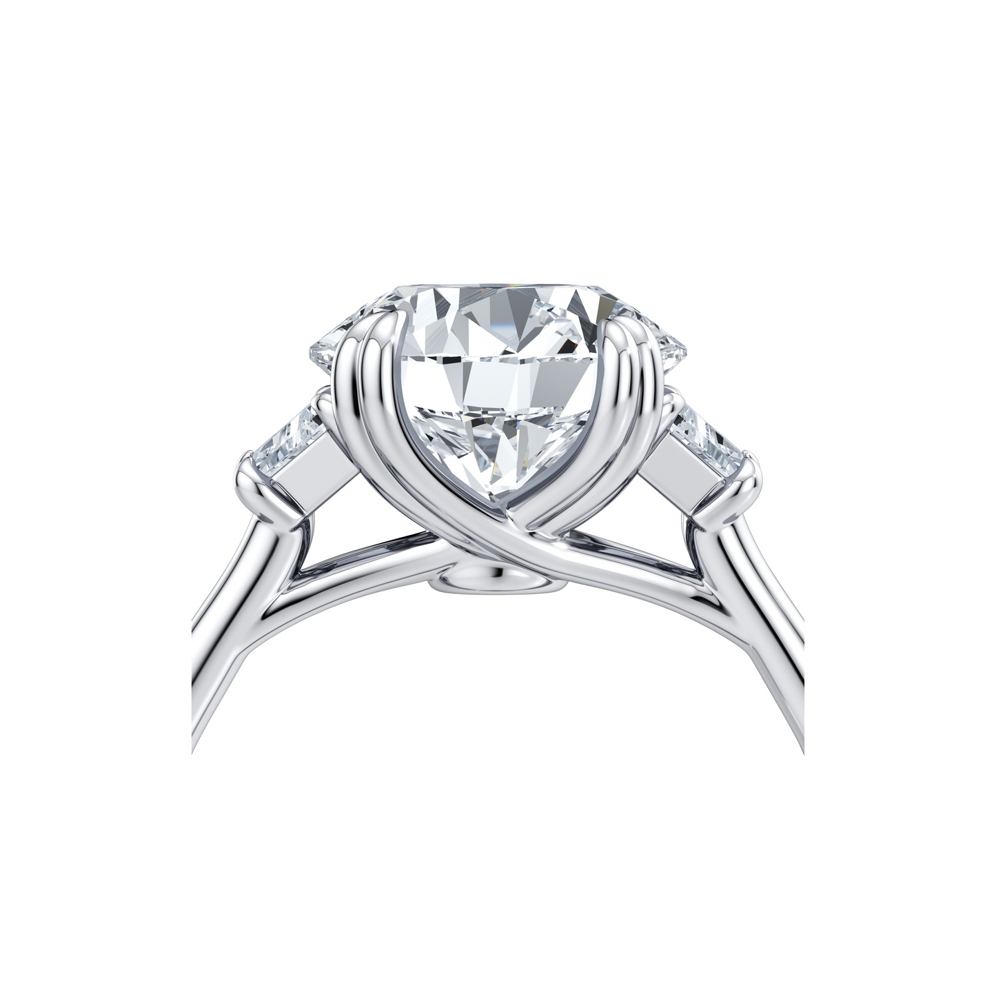 Elle Trapezoid Emerald Three Stone Double Lab Diamond Engagement Ring - view 8