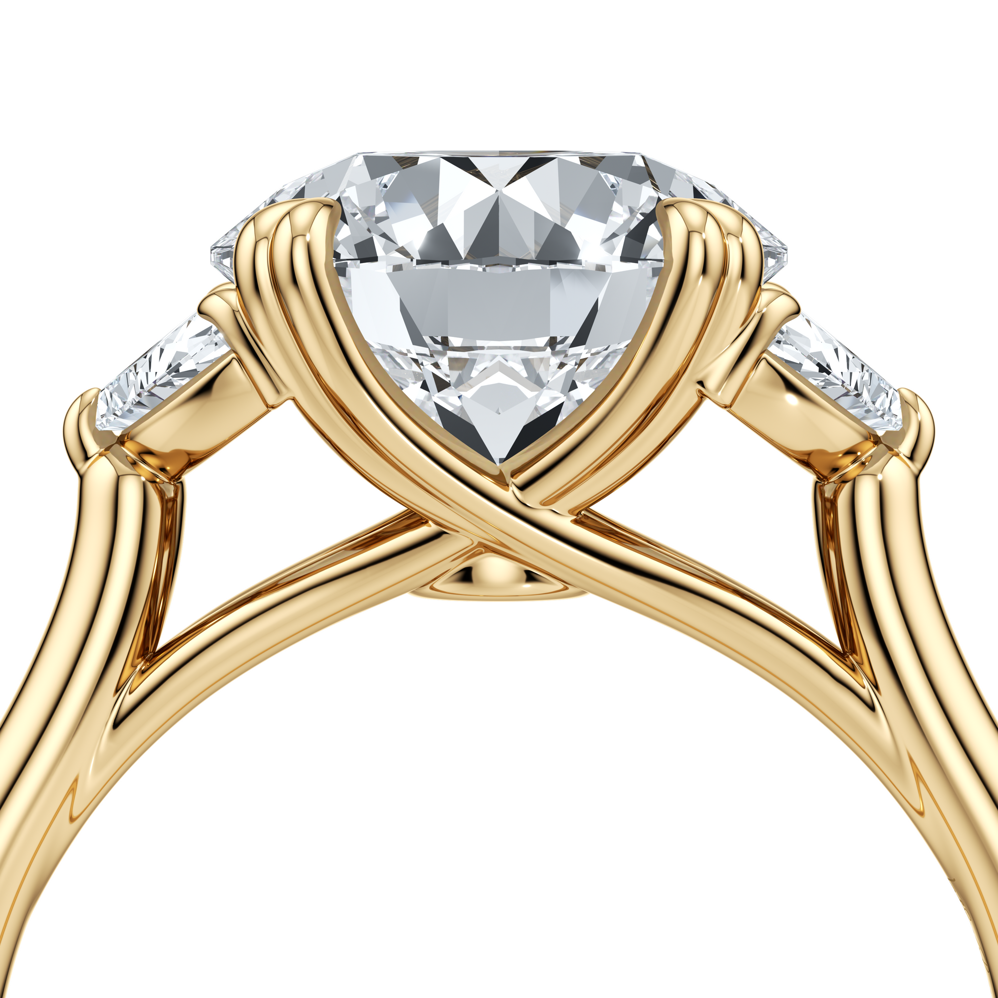Elle Half Moon Emerald Three Stone Lab Diamond Engagement Ring - view 8