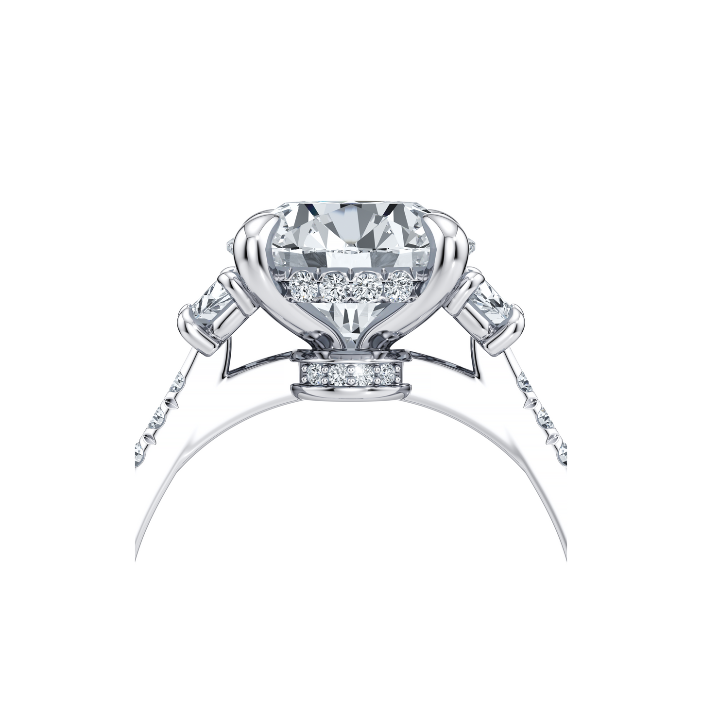 Chelsea Half Moon Round Three Stone Lab Diamond Engagement Ring - view 8