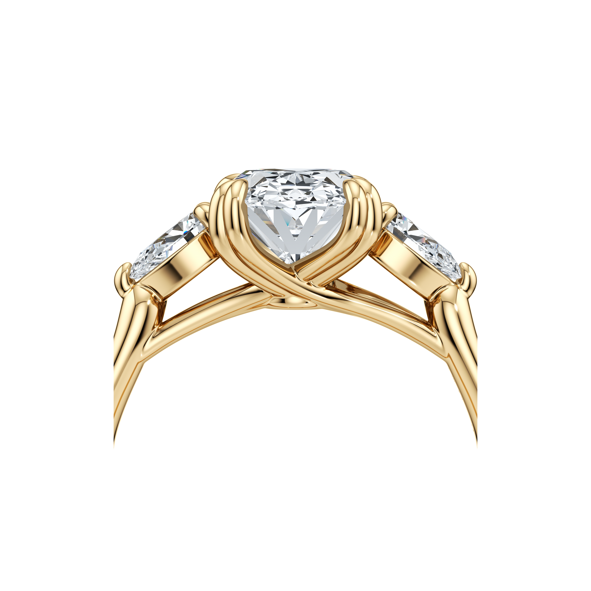 Elle Trapezoid Pear Three Stone Double Lab Diamond Engagement Ring - view 8