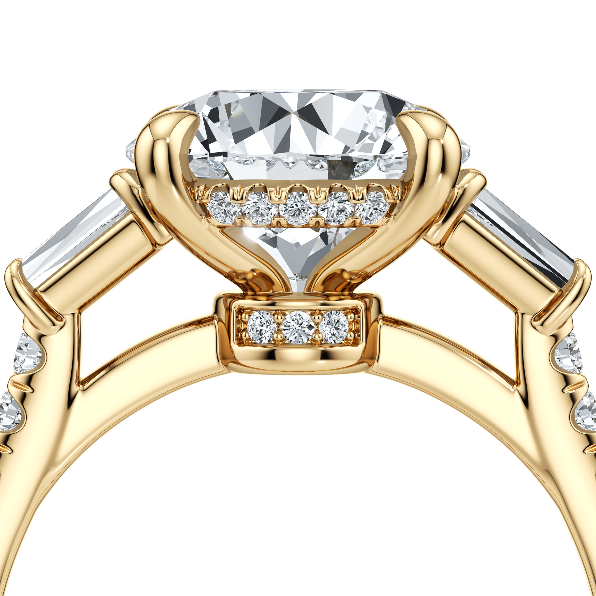 Chelsea Baguette Cushion Three Stone Lab Diamond Engagement Ring - view 8