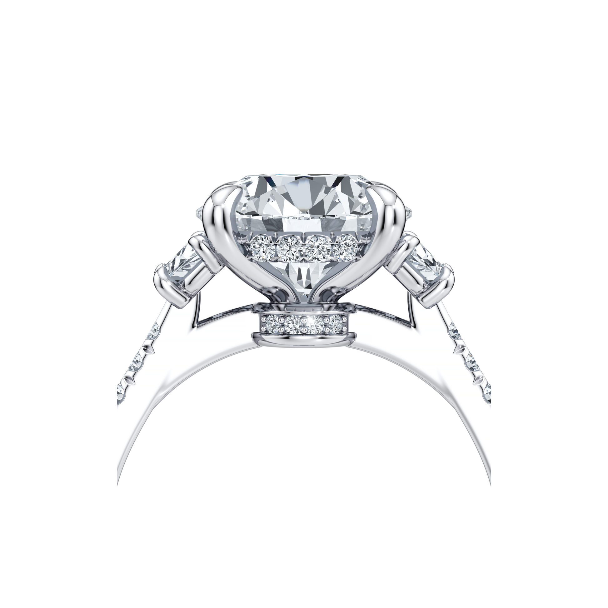 Chelsea Half Moon Oval Three Stone Lab Diamond Engagement Ring - view 8