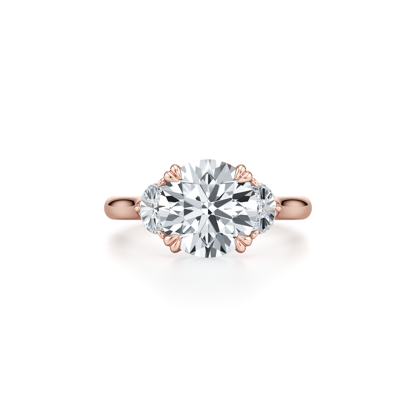 Elle Half Moon Round Three Stone Lab Diamond Engagement Ring - view 9