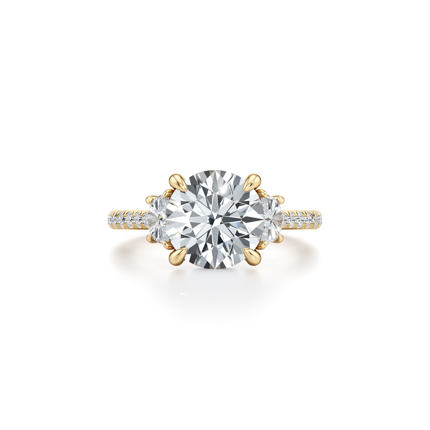 Chelsea Half Moon Emerald Three Stone Lab Diamond Engagement Ring - view 9