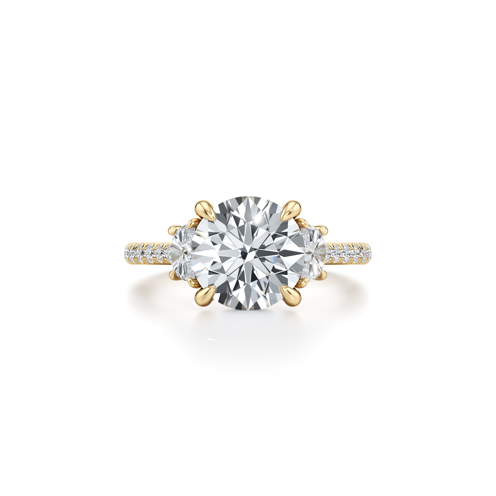 Chelsea Half Moon Emerald Three Stone Lab Diamond Engagement Ring - view 9