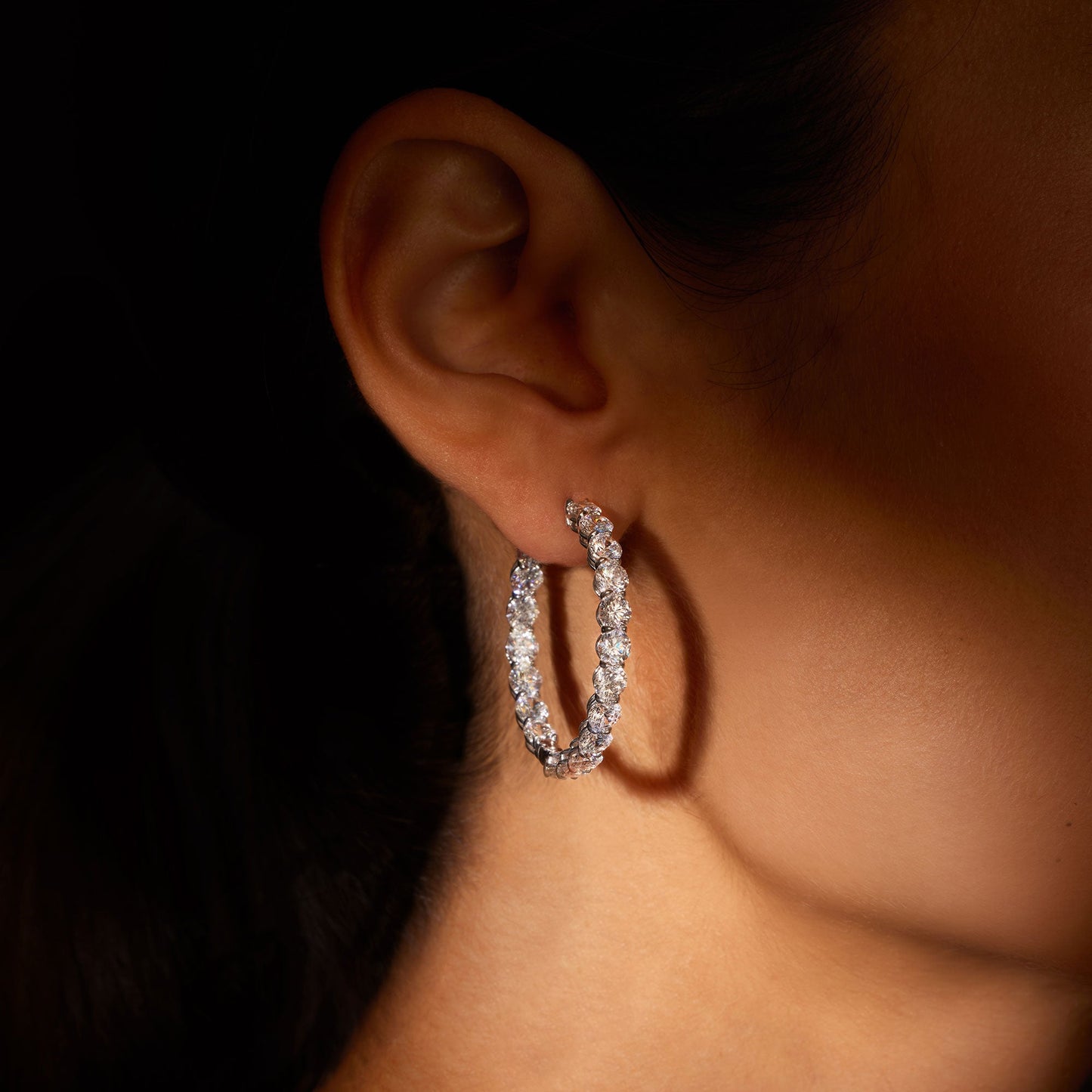Olivia Oval Lab Diamond Bold Inside Out Hoops - view 12