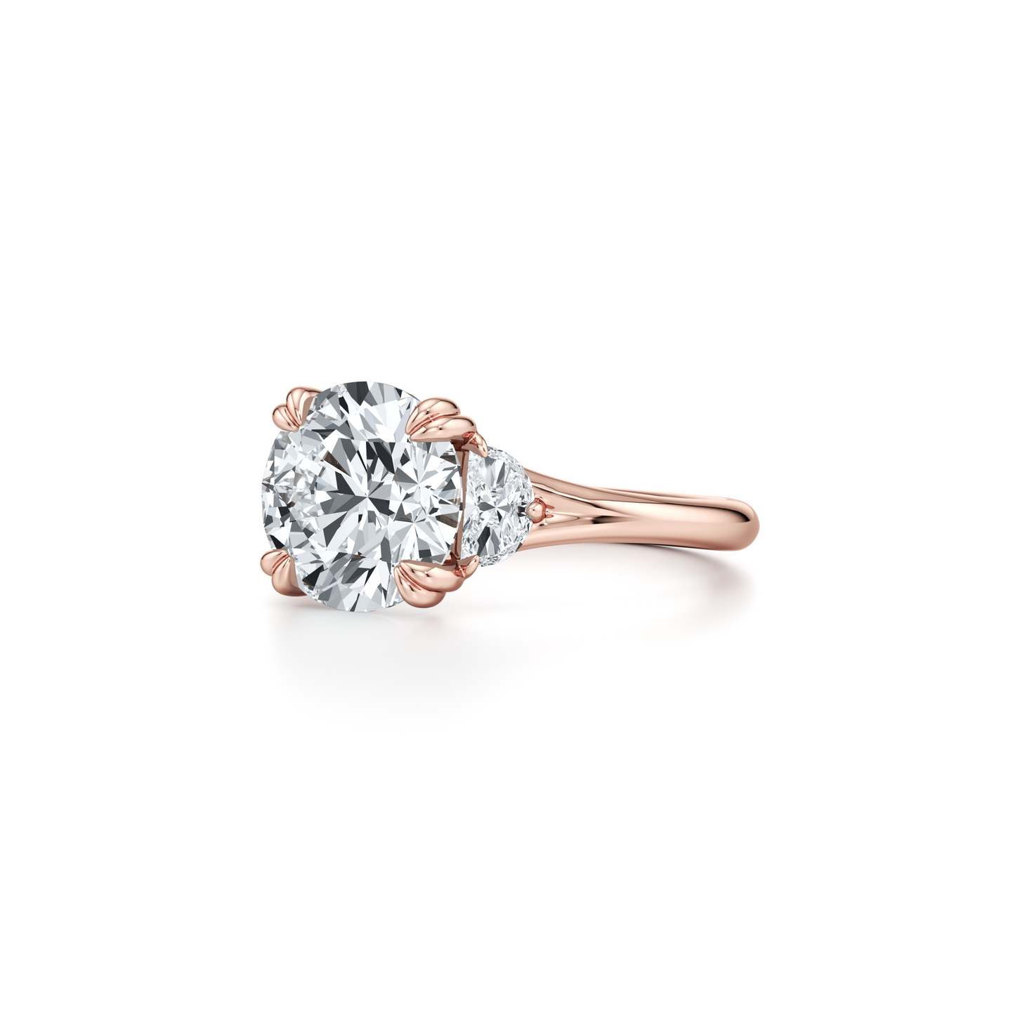 Jane Half Moon Round Three Stone Lab Diamond Engagement Ring - view 12