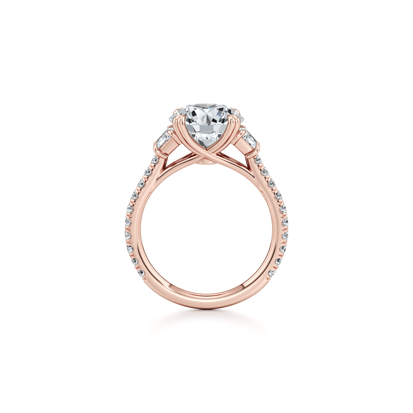 Elle Trapezoid Emerald Three Stone Lab Diamond Engagement Ring - view 11