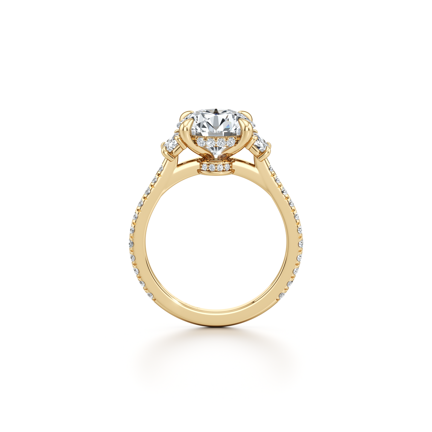 Chelsea Half Moon Radiant Three Stone Lab Diamond Engagement Ring - view 11