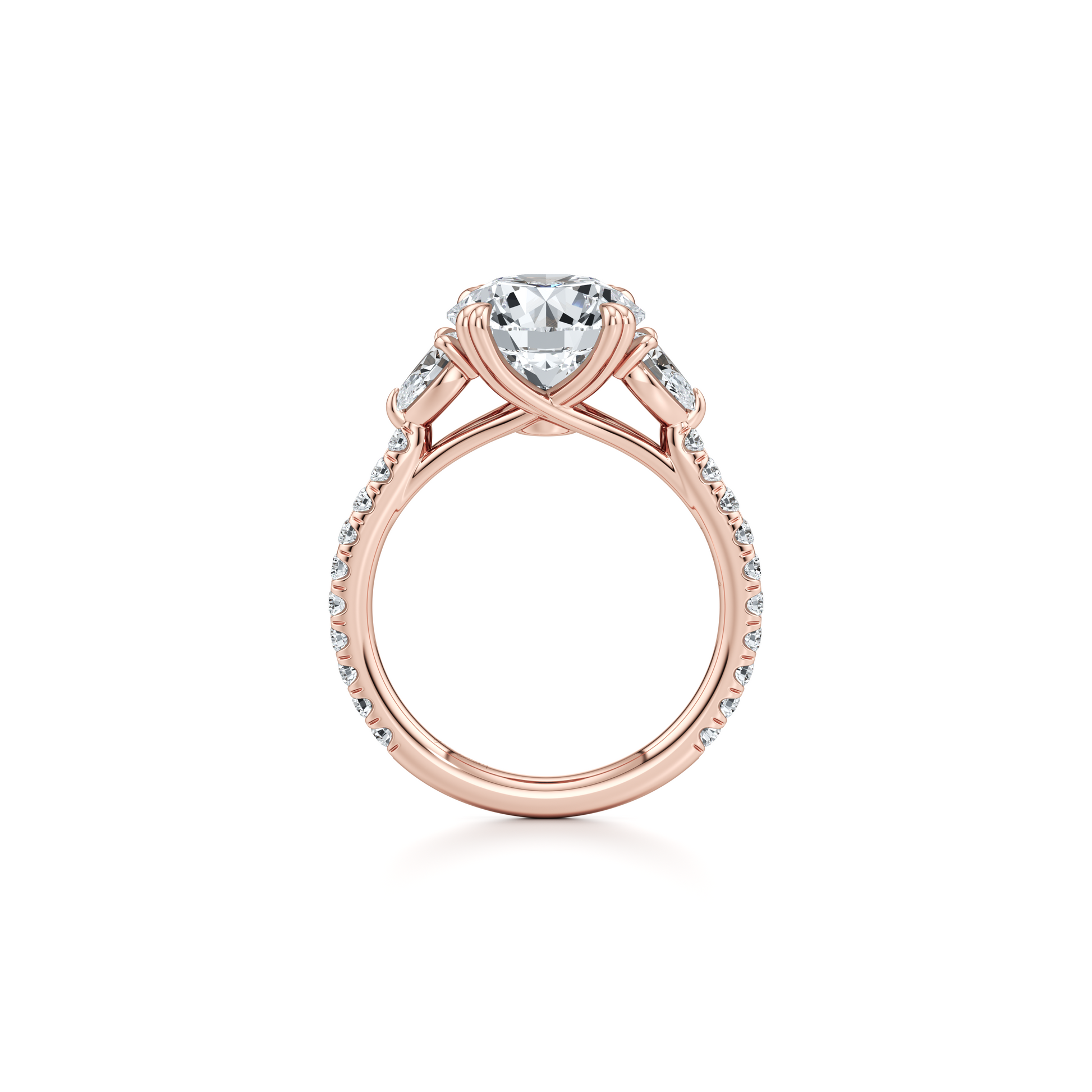 Elle Pear Emerald Three Stone Lab Diamond Engagement Ring - view 11