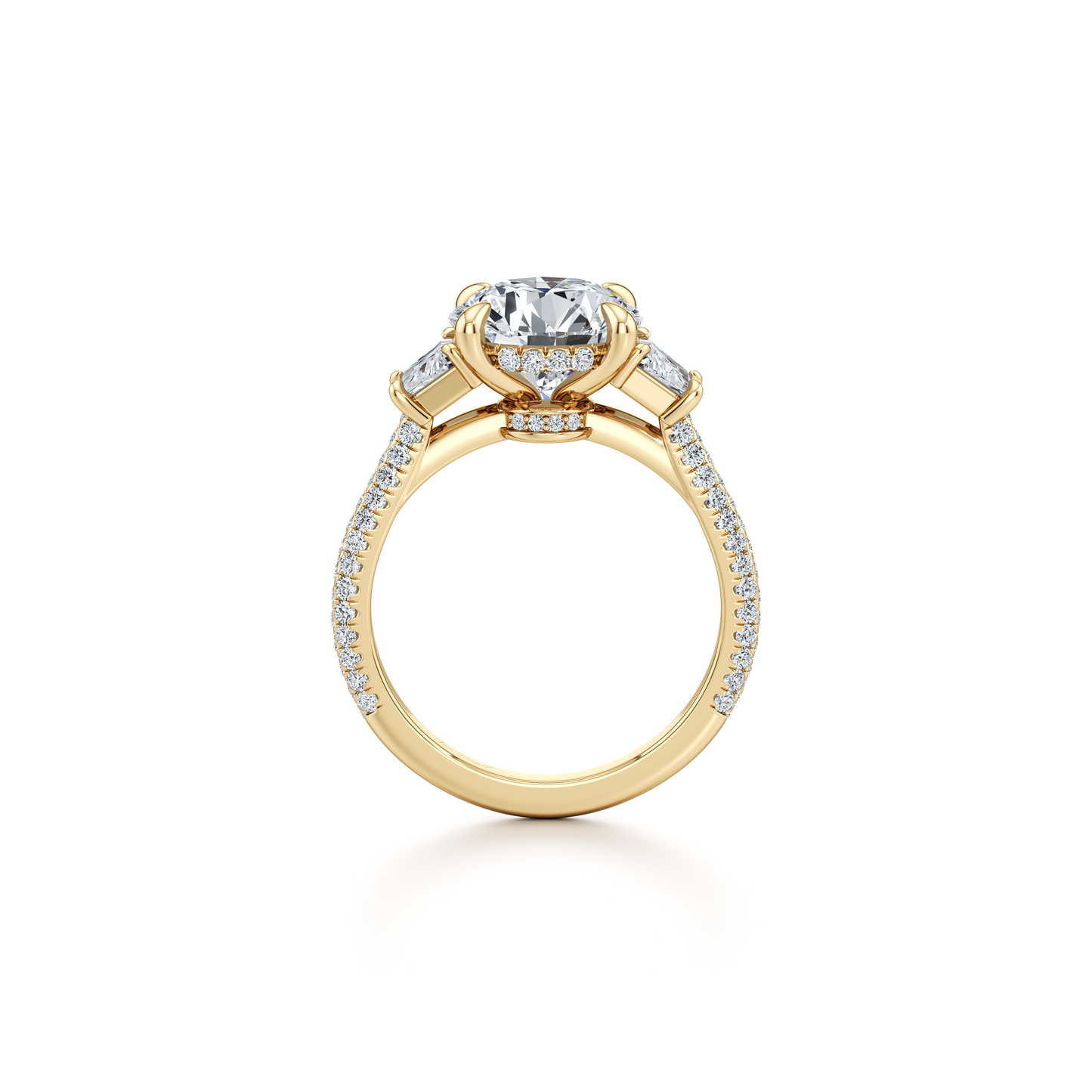Chelsea Trapezoid Emerald Three Stone Lab Diamond Engagement Ring - view 11