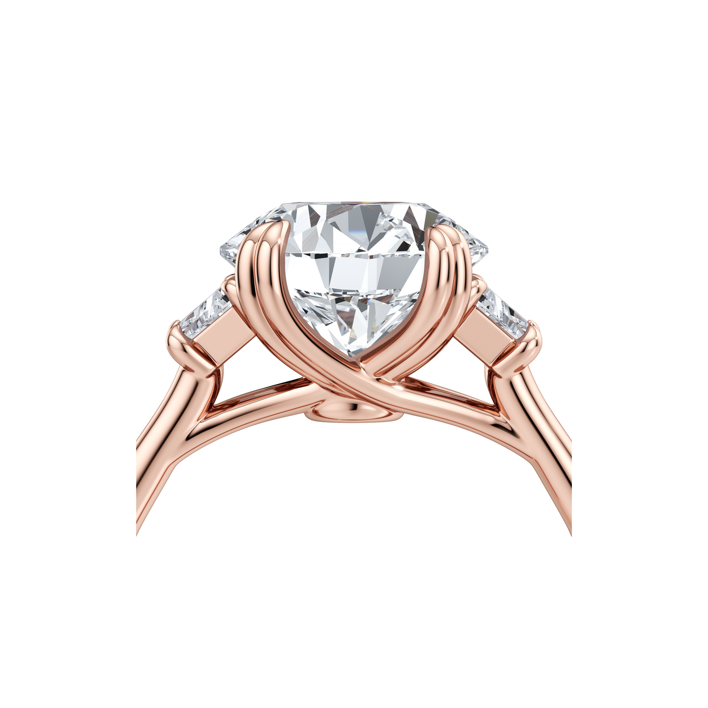 Elle Trapezoid Emerald Three Stone Double Lab Diamond Engagement Ring - view 12