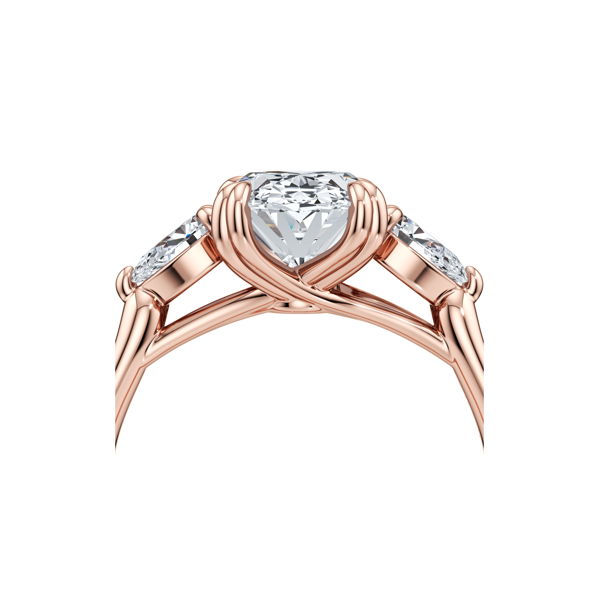 Elle Trapezoid Pear Three Stone Double Lab Diamond Engagement Ring - view 12
