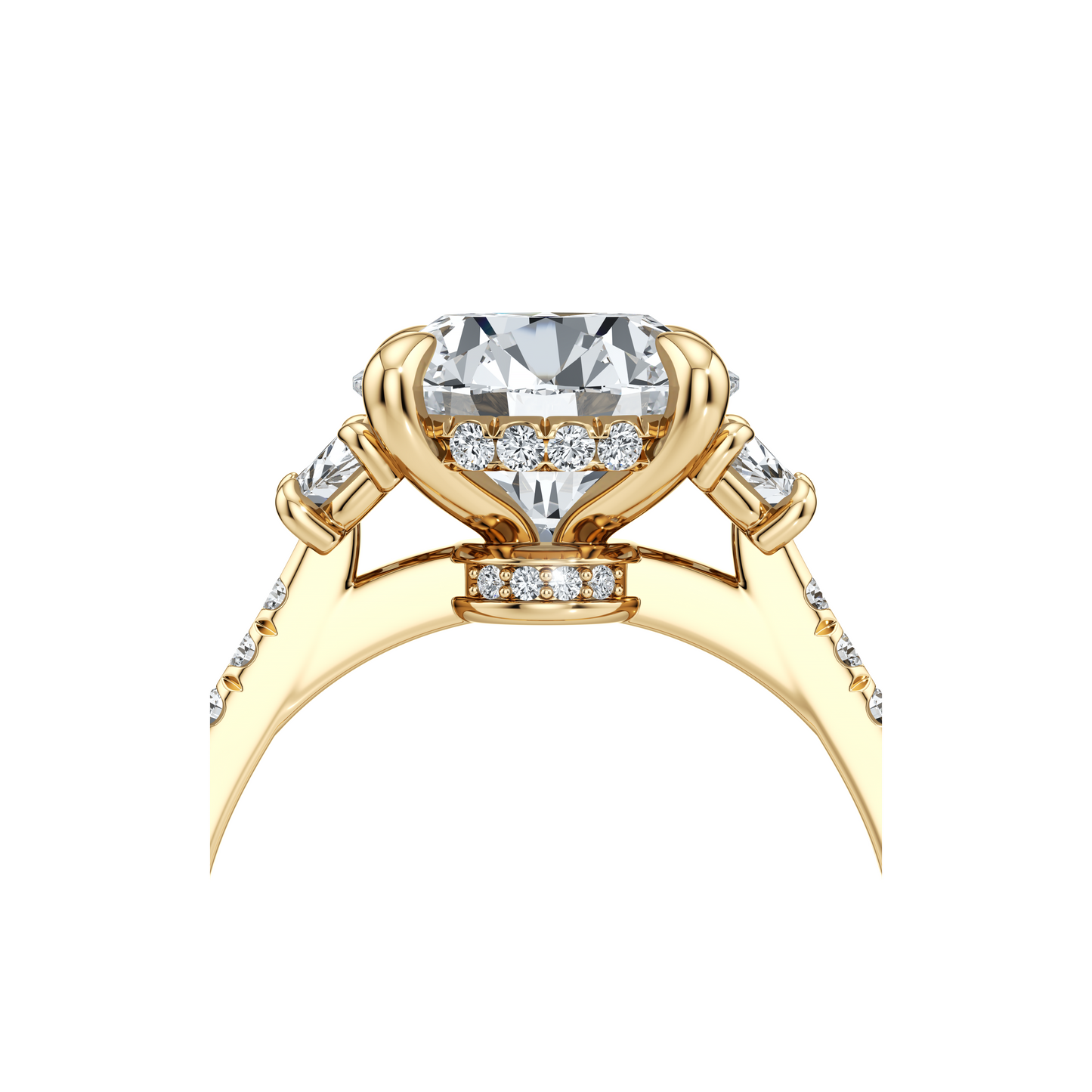 Chelsea Half Moon Radiant Three Stone Lab Diamond Engagement Ring - view 12