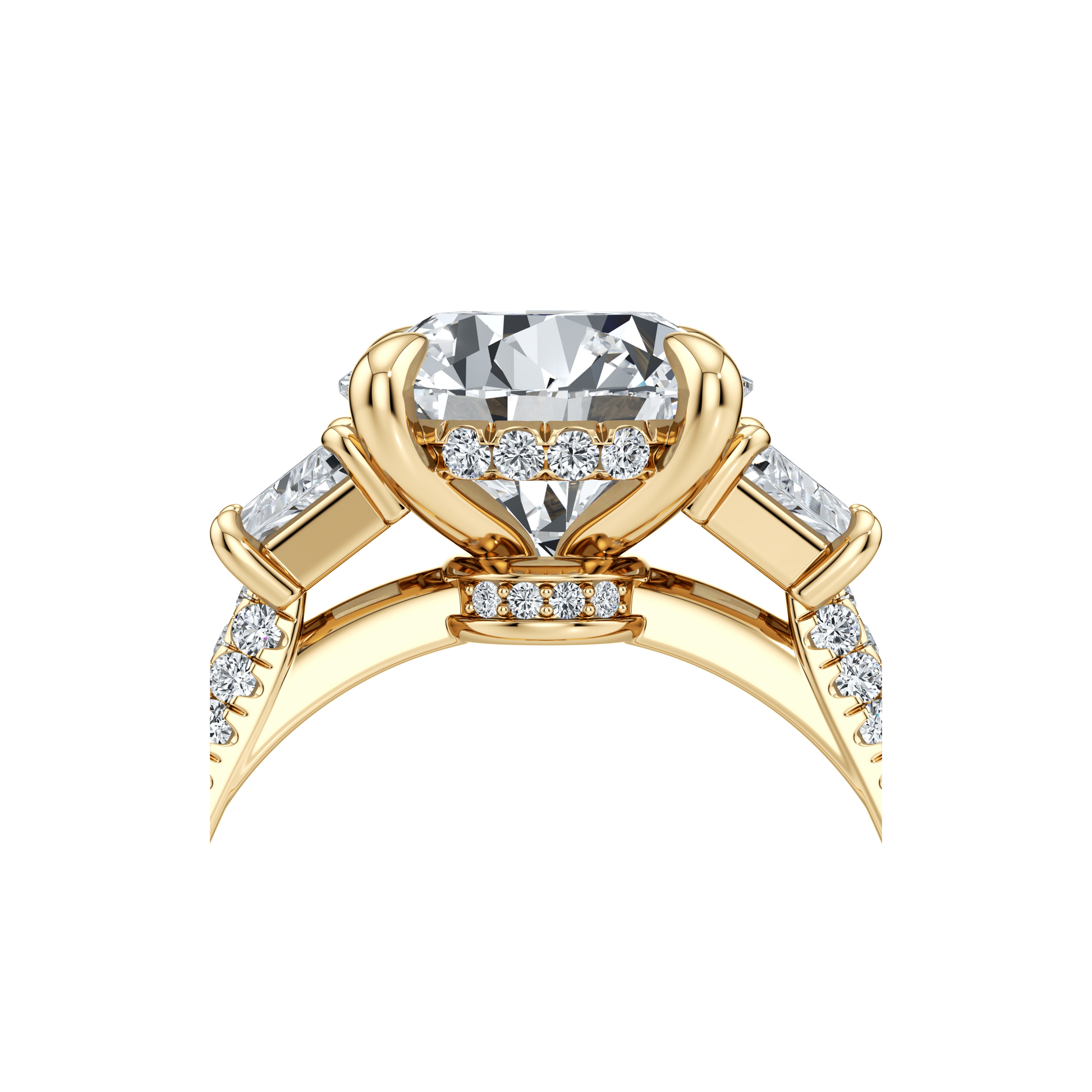 Chelsea Trapezoid Emerald Three Stone Lab Diamond Engagement Ring - view 12