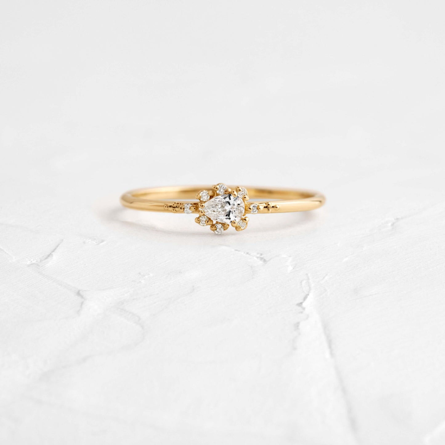 Minimal Halo-Pear Lab Grown Diamond Engagement Ring - Front view