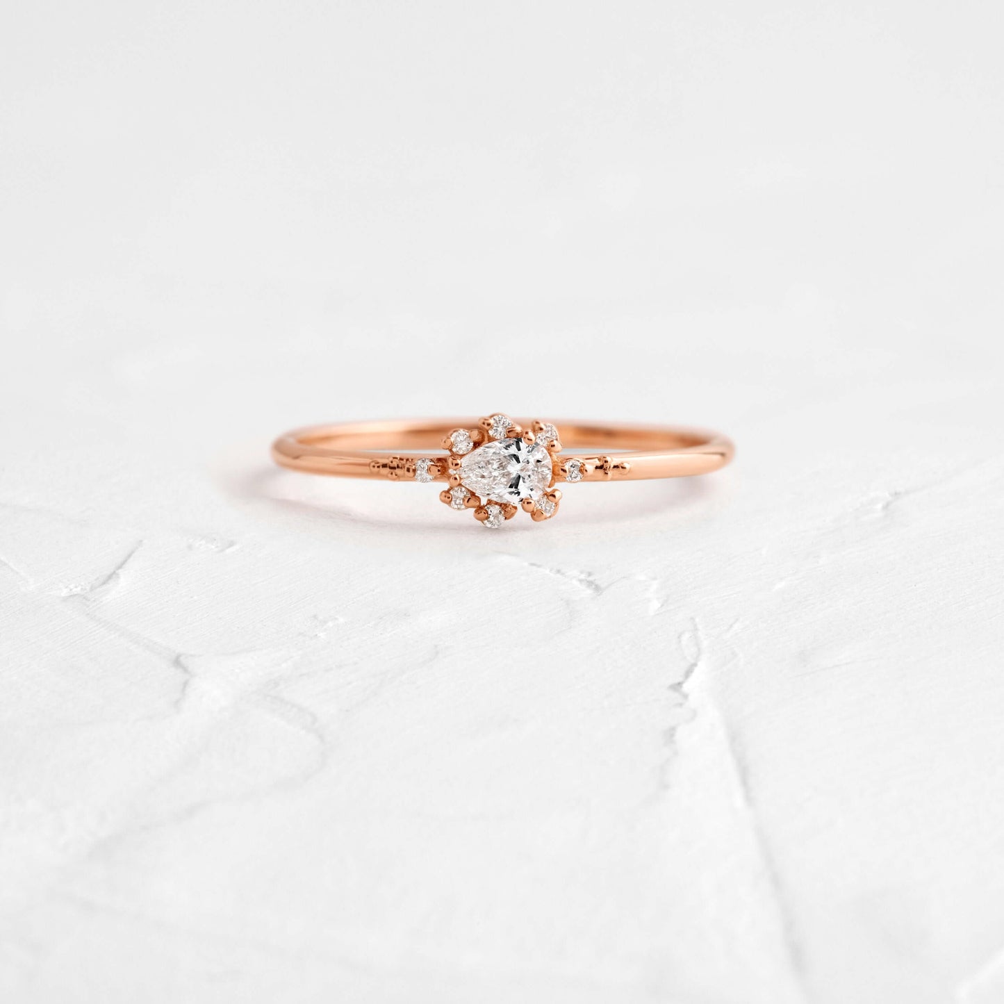 Minimal Halo-Pear Lab Grown Diamond Engagement Ring - On model