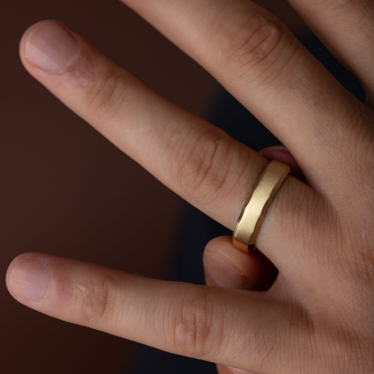 Modern Facet- Men's Wedding BandModern Facet- Men's Wedding Band - On model