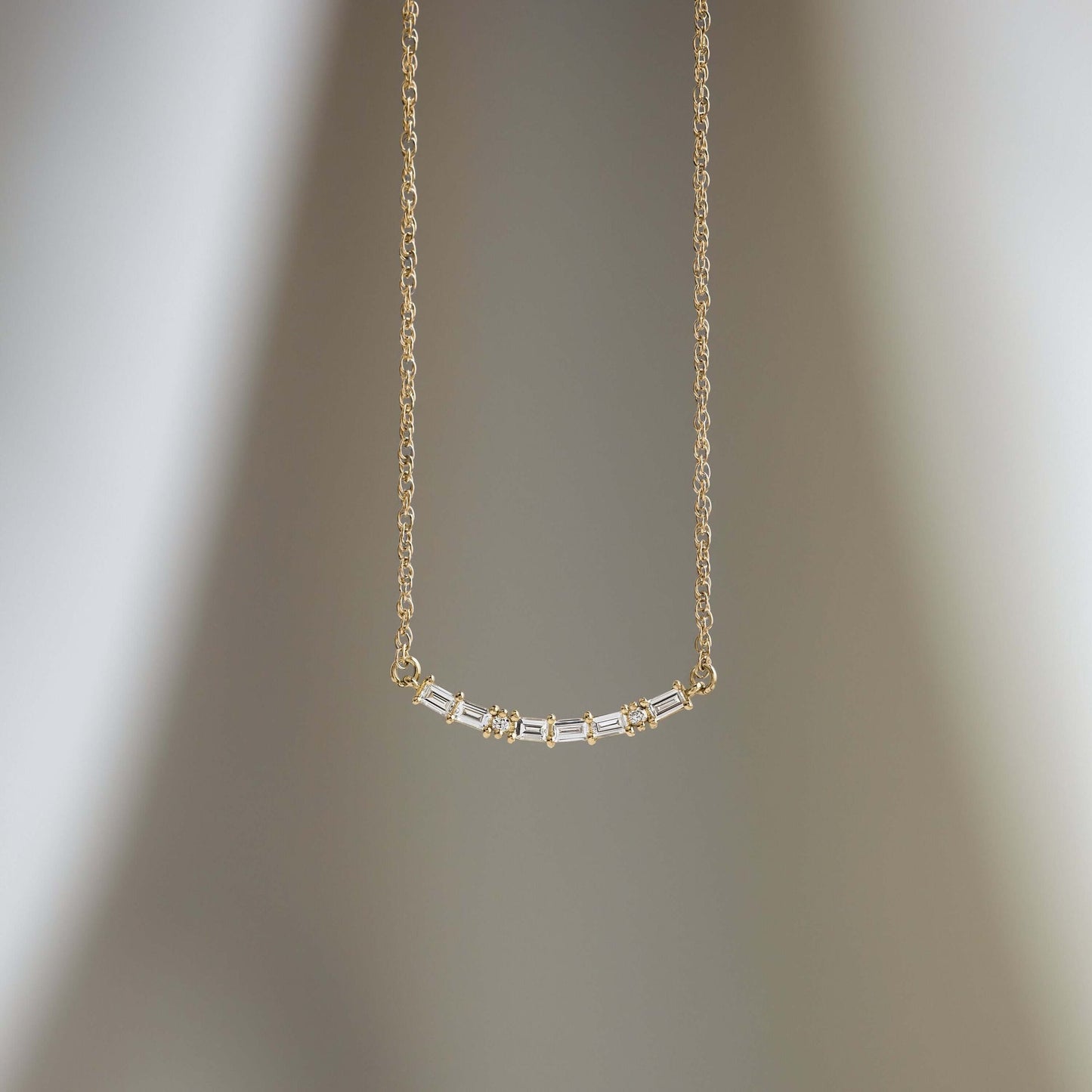 Morse Code-LOVE- 0.05 CT Baguette & Round Lab Grown Diamond NecklaceMorse Code-LOVE- 0.05 CT Baguette & Round Lab Grown Diamond Necklace - Front view
