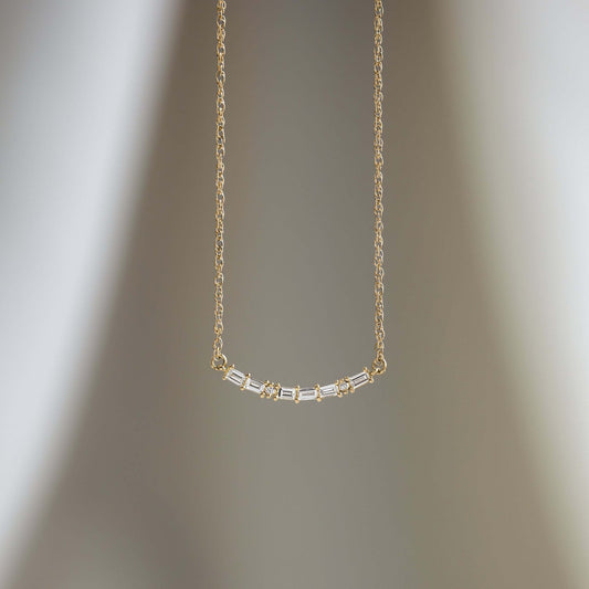Morse Code-LOVE- 0.05 CT Baguette & Round Lab Grown Diamond NecklaceMorse Code-LOVE- 0.05 CT Baguette & Round Lab Grown Diamond Necklace - Front view