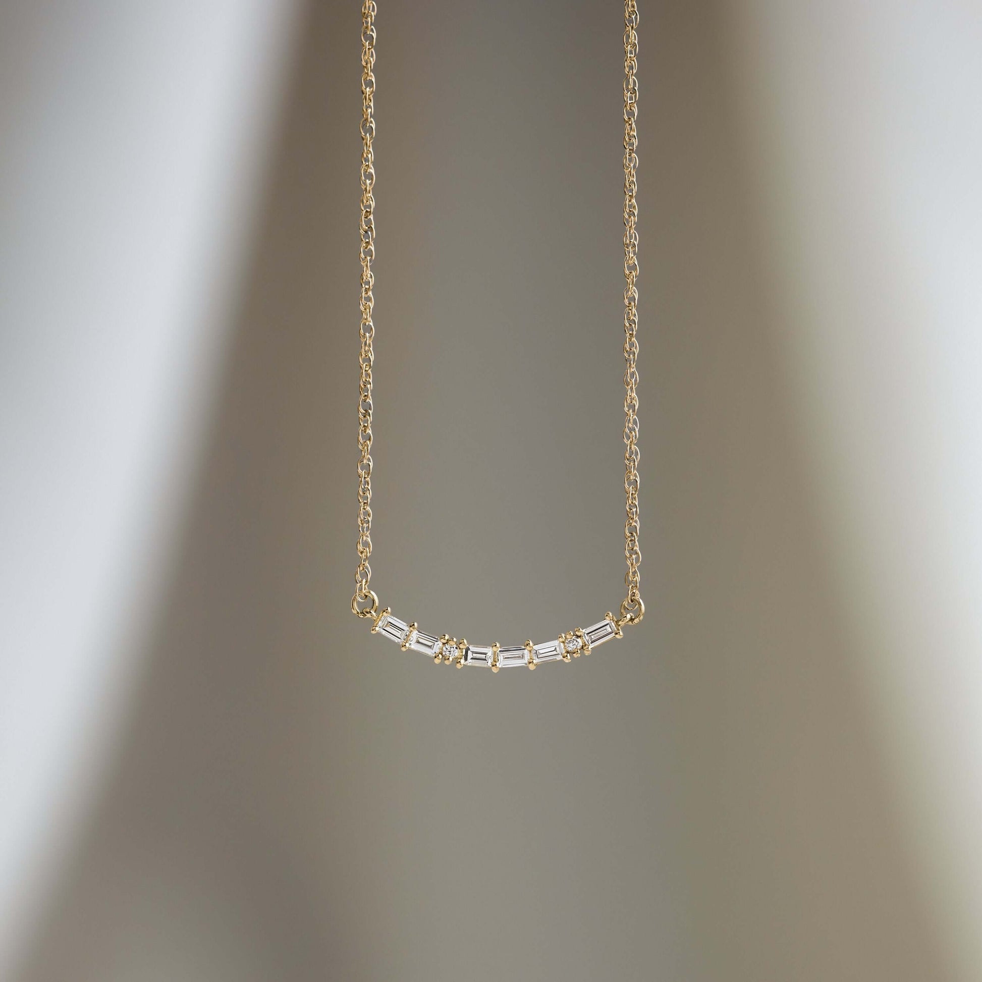 Morse Code-LOVE- 0.05 CT Baguette & Round Lab Grown Diamond NecklaceMorse Code-LOVE- 0.05 CT Baguette & Round Lab Grown Diamond Necklace - Front view