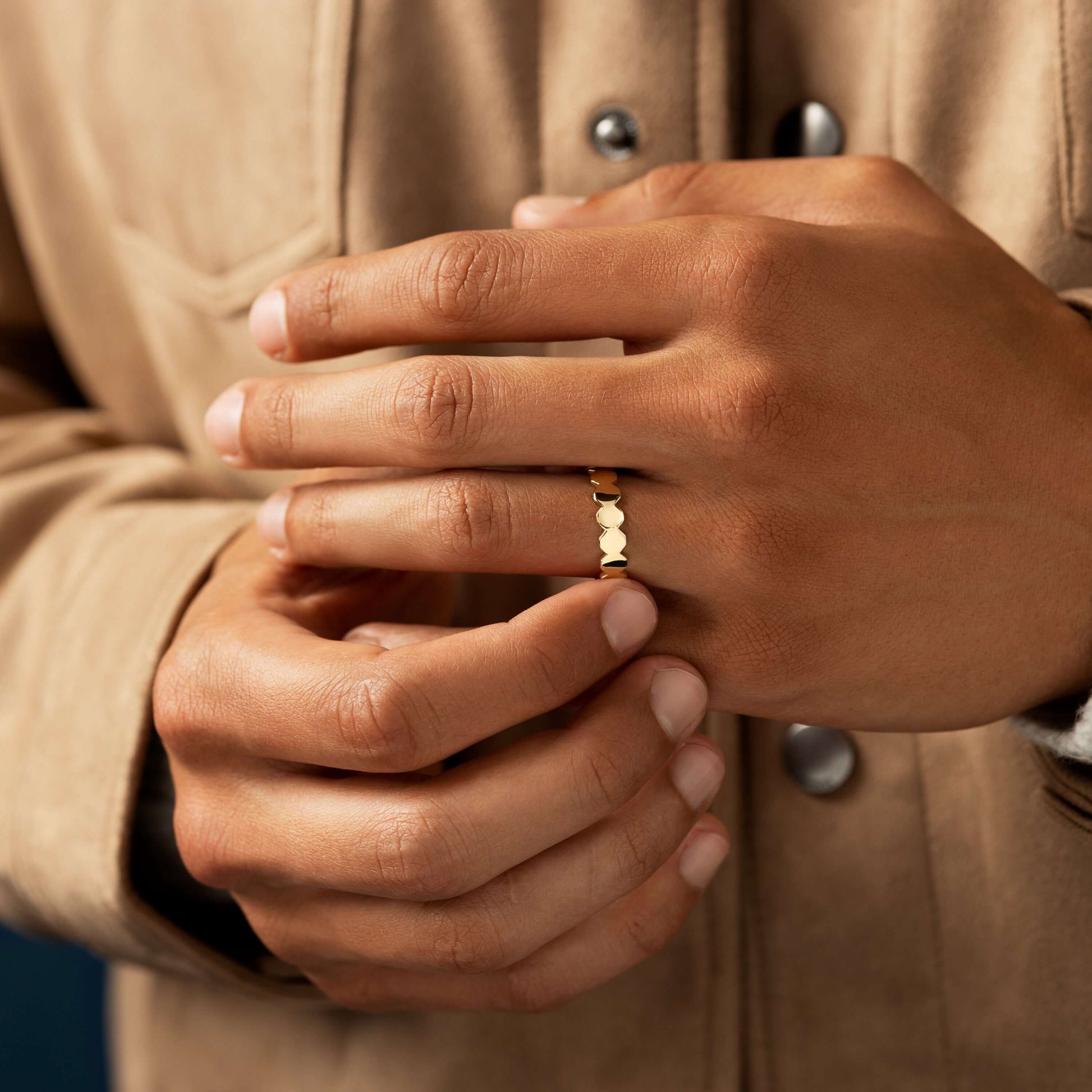 Octagon- Men's Wedding BandOctagon- Men's Wedding Band - On model