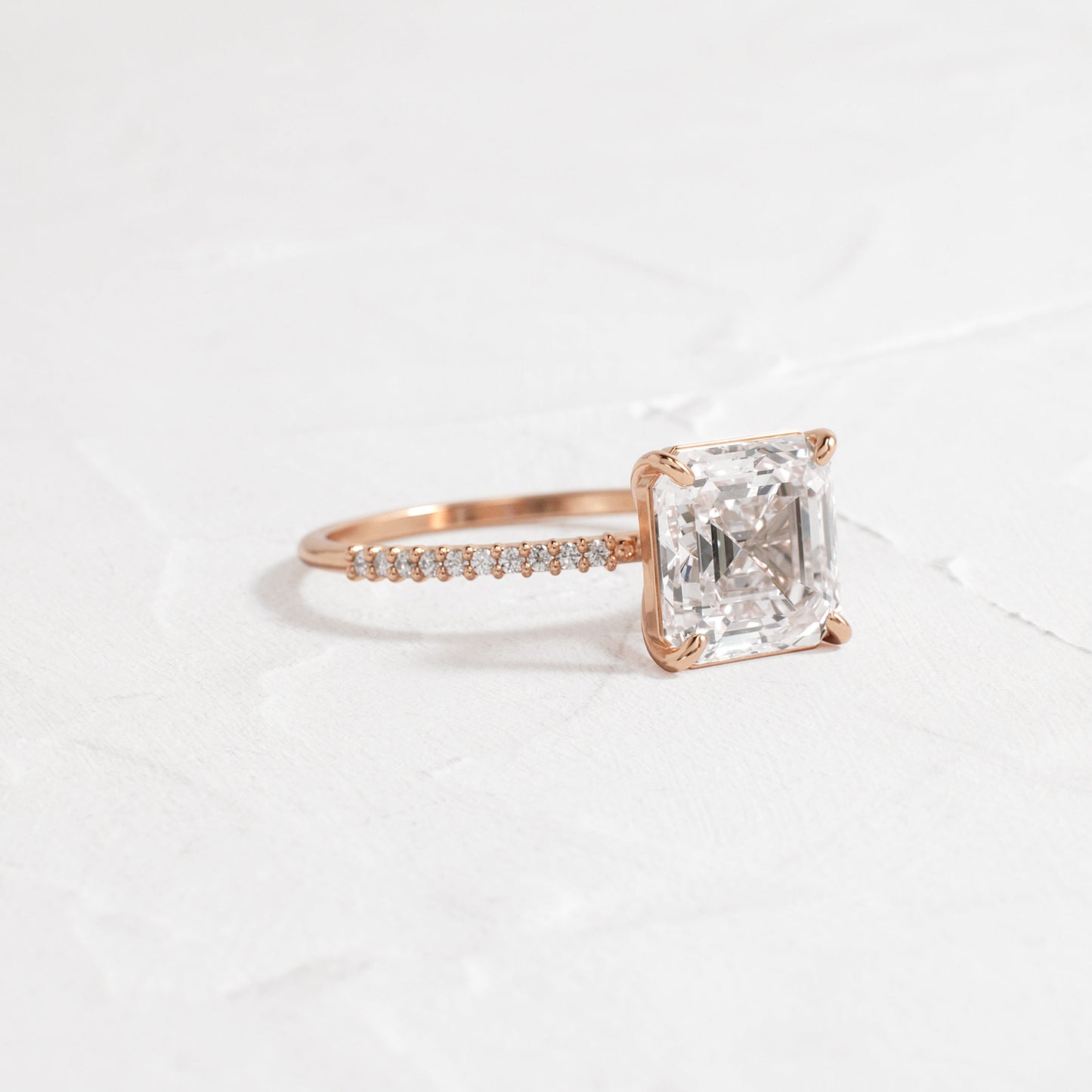 Pave-Asscher Lab Grown Diamond Engagement Ring - On model