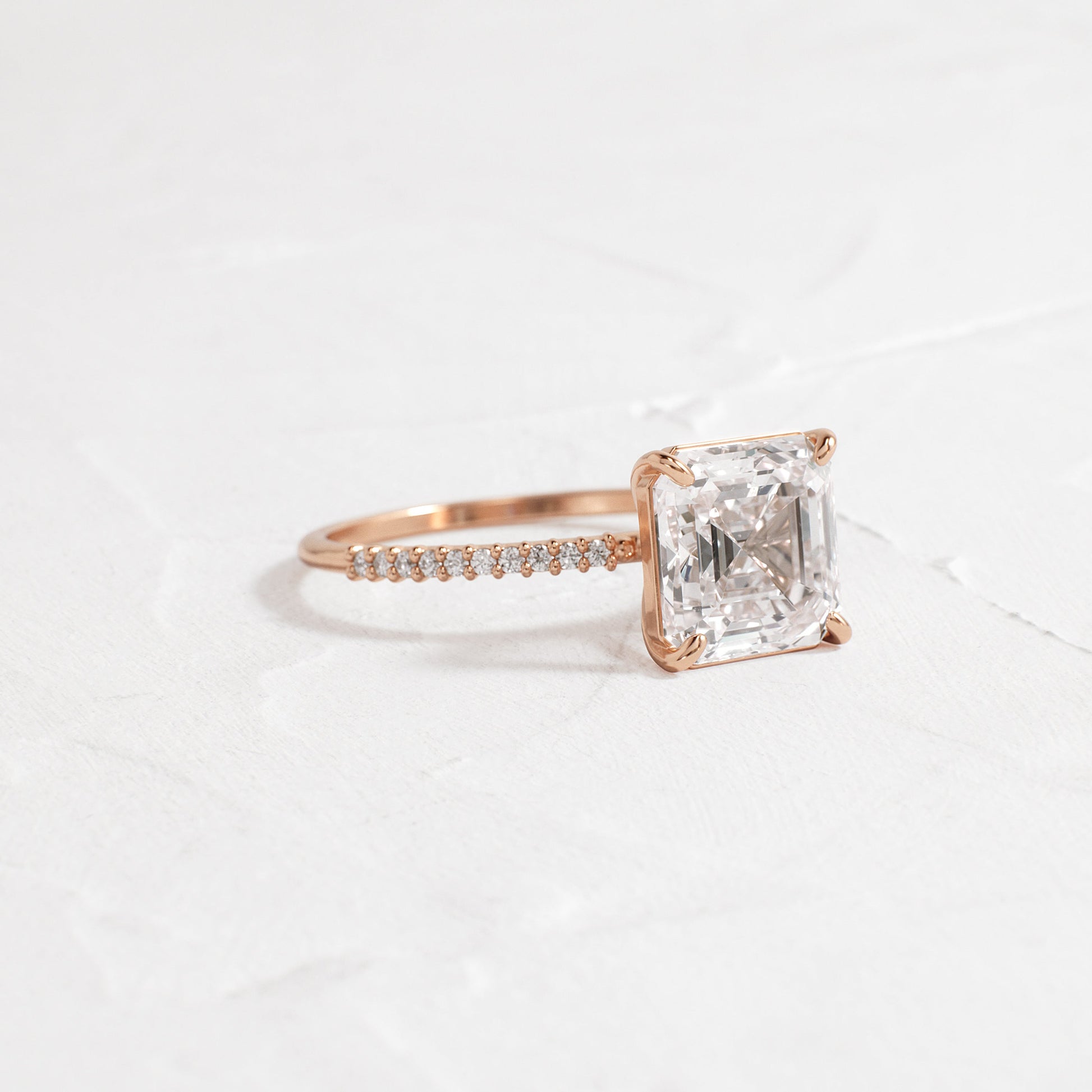 Pave-Asscher Lab Grown Diamond Engagement Ring - On model