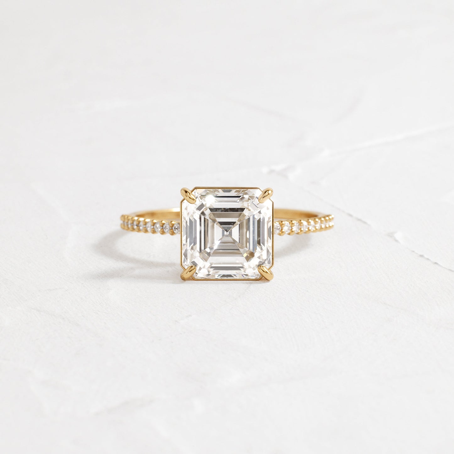 Pave-Asscher Lab Grown Diamond Engagement Ring - Front view