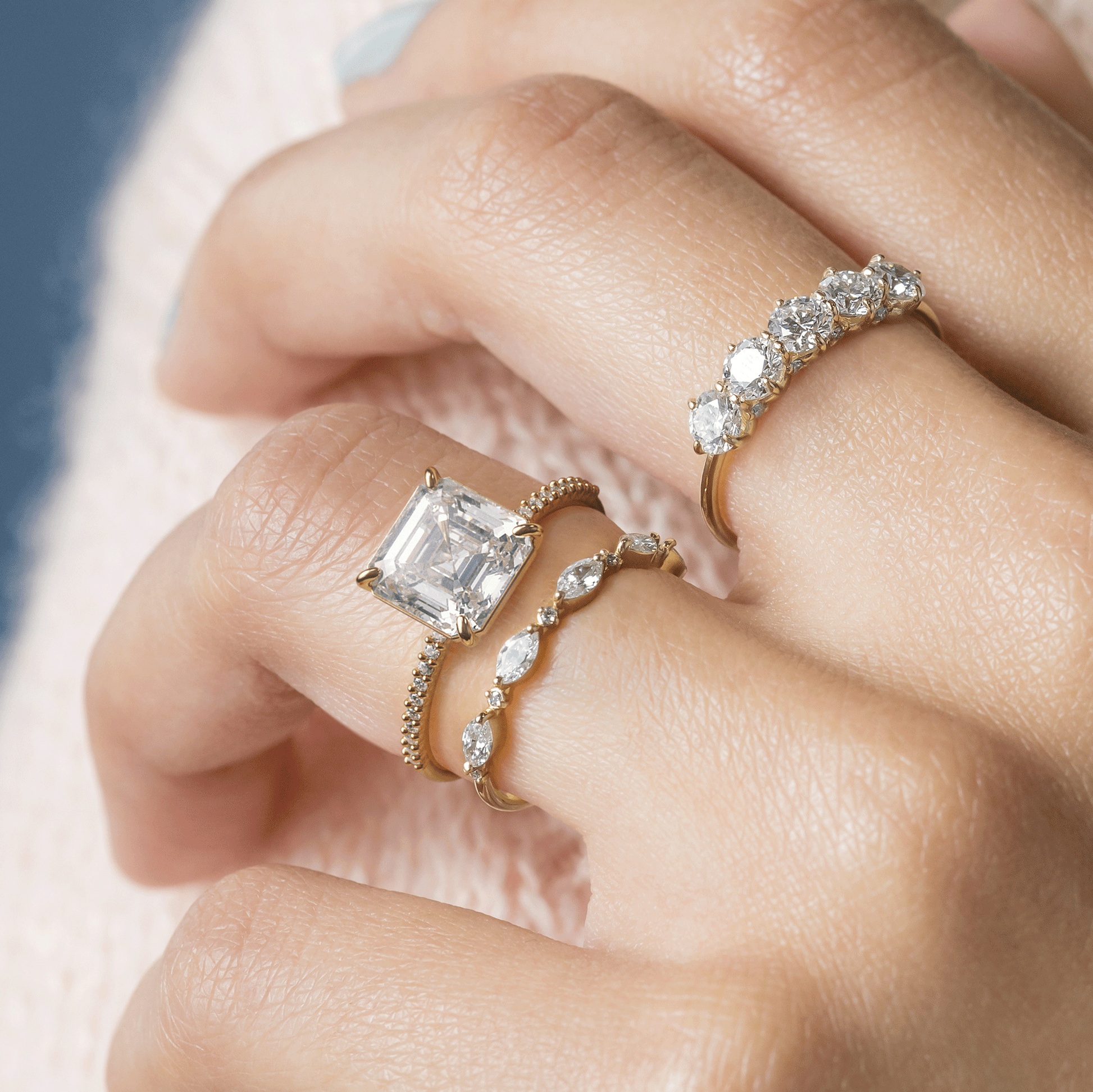 Pave-Asscher Lab Grown Diamond Engagement Ring - Detail view